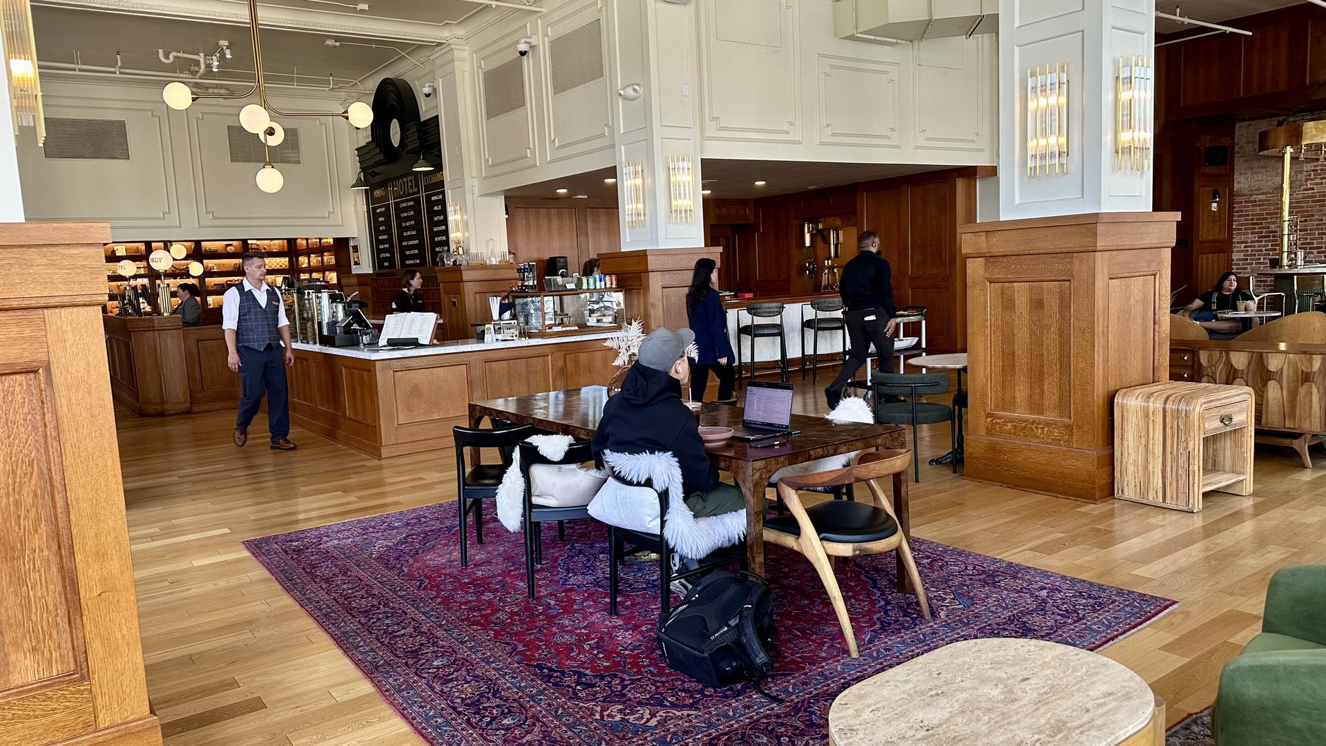 The spacious BLK MGK coffee bar is located inside the Mining Exchange Hotel