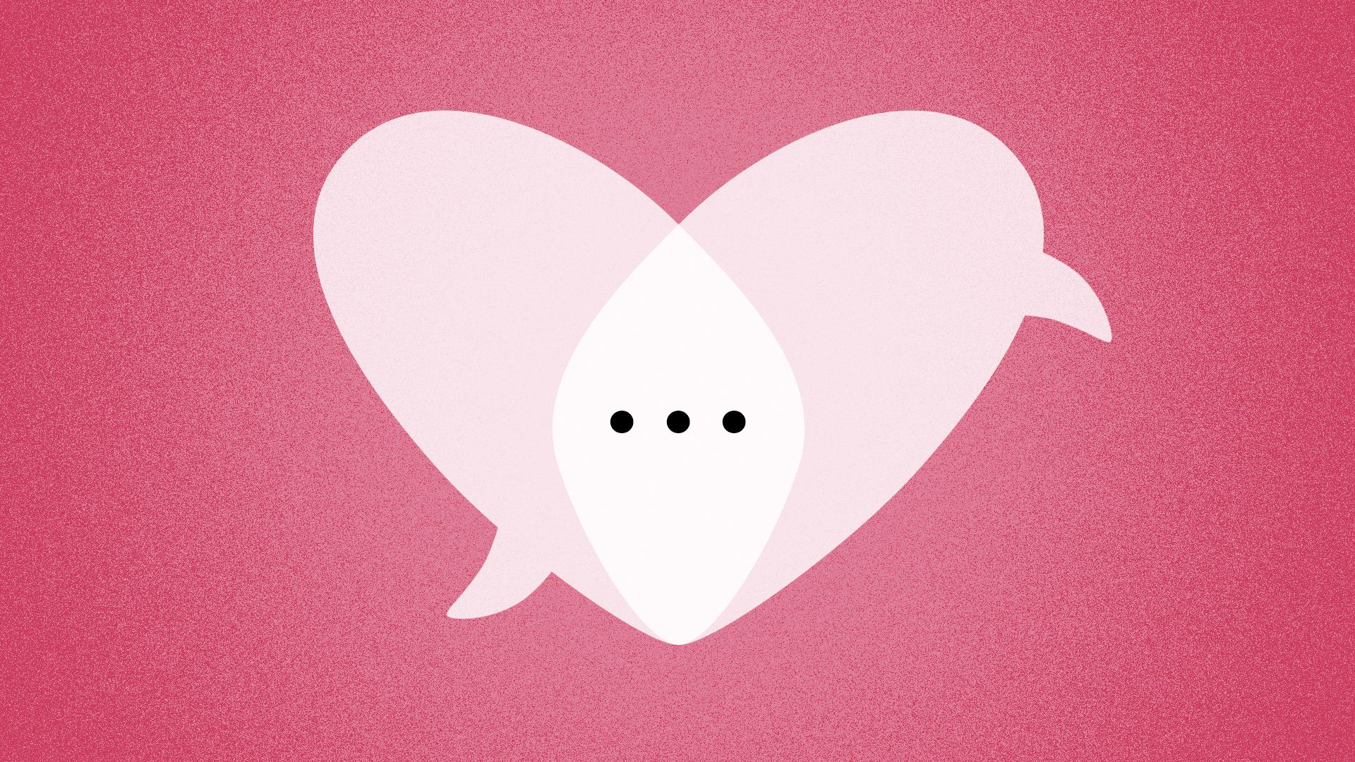 Illustration of two speech bubbles overlapping to form a heart Venn diagram. 