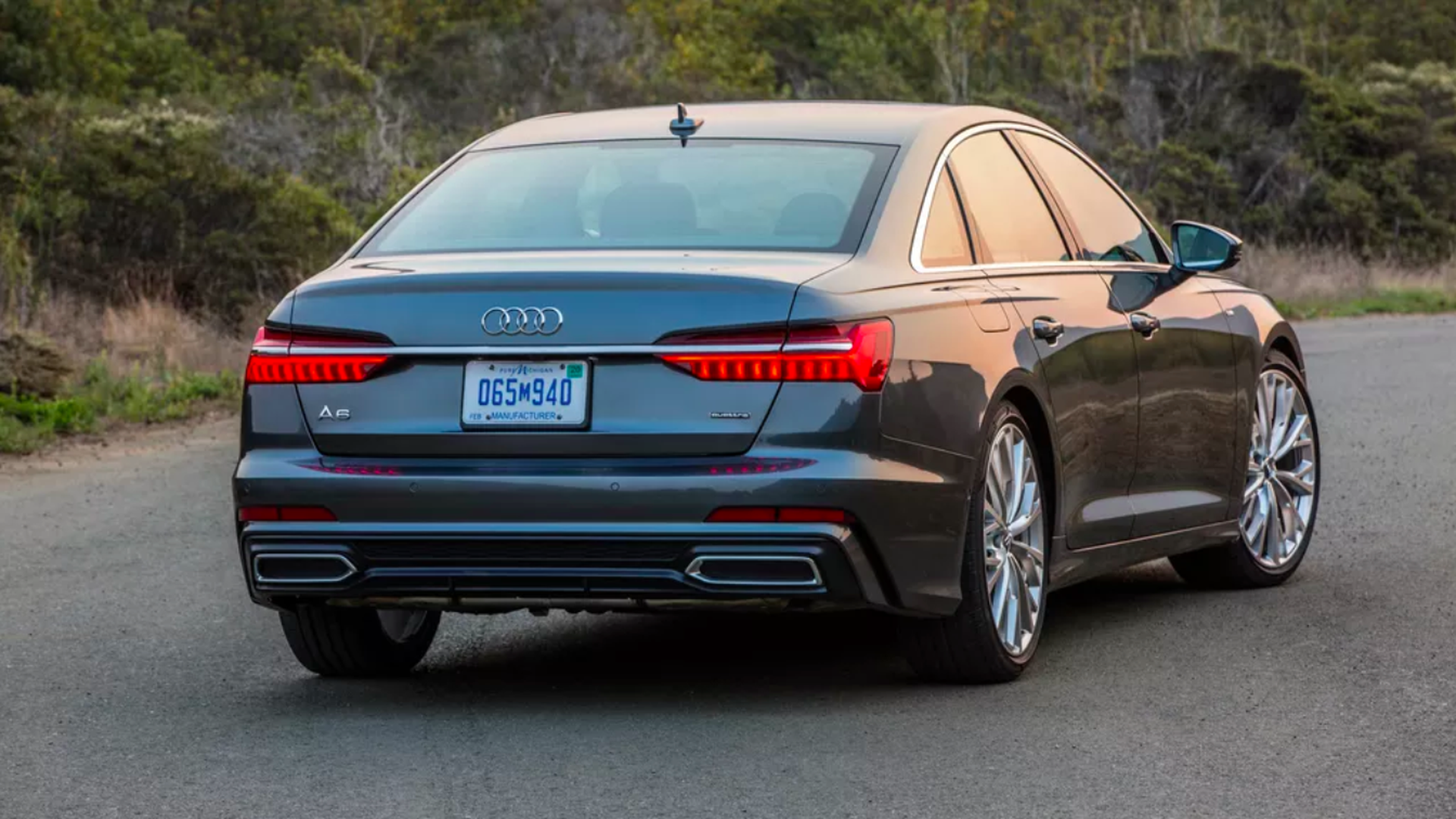 This image shows a rear end view of the Audi A6.