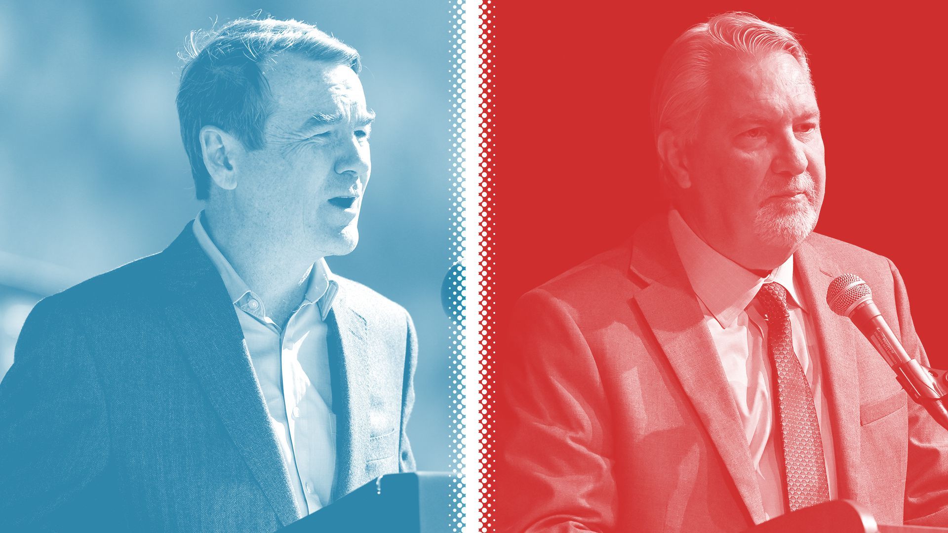 Photo illustration of Michael Bennet and Joe O'Dea.