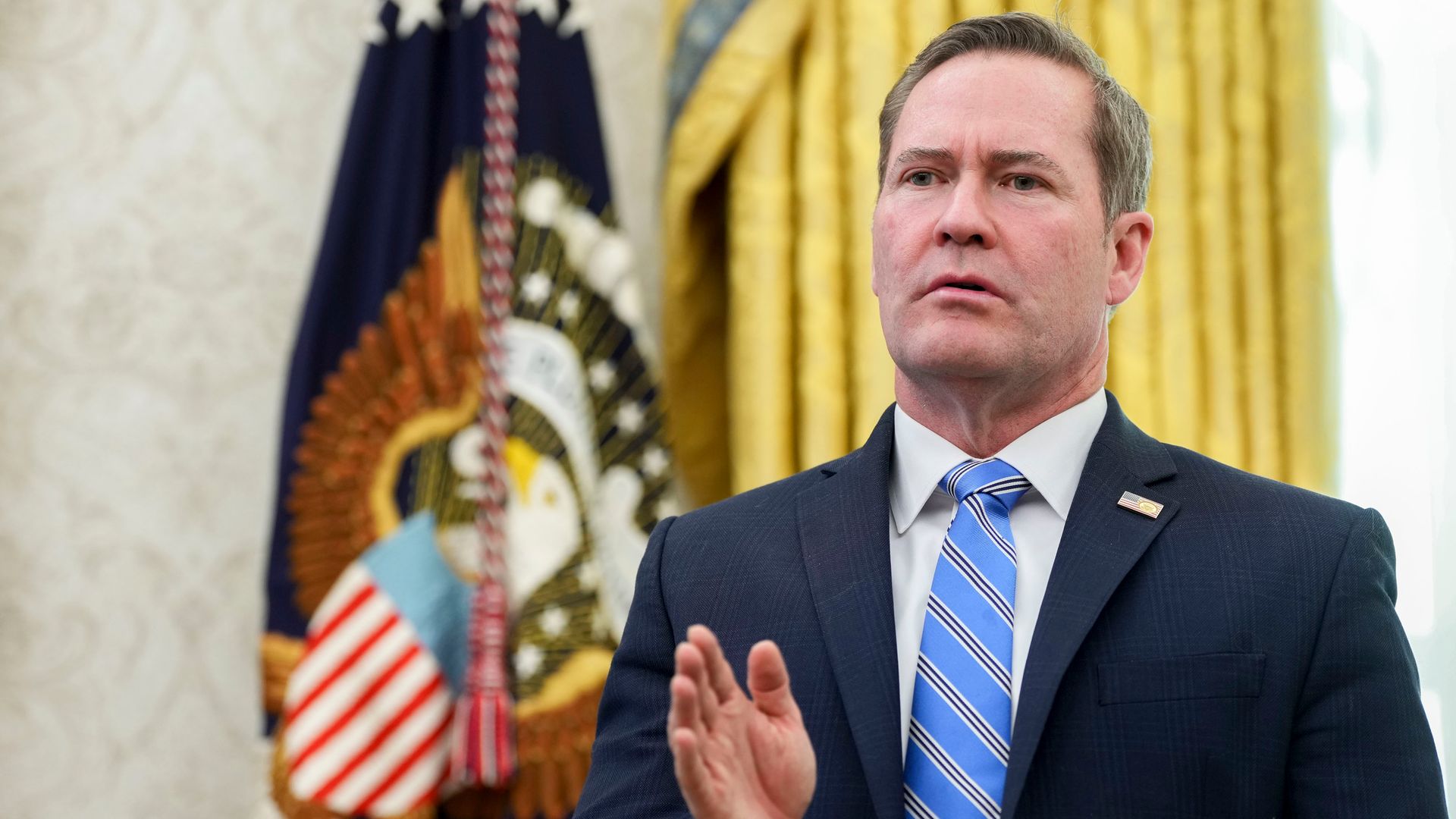 Mike Waltz, US national security adviser, speaks in the Oval Office of the White House in Washington, DC. 
