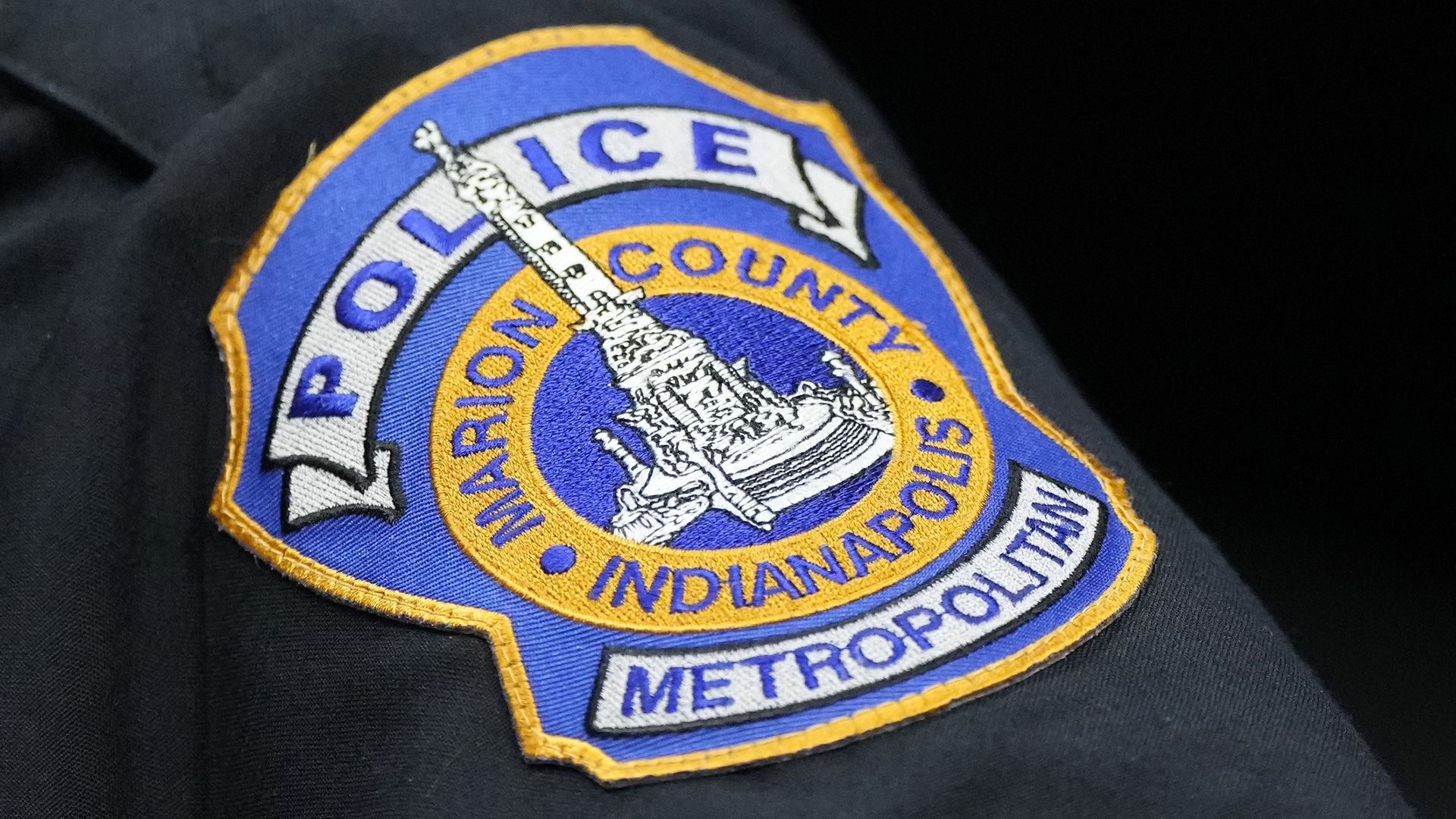 The Marion Couty/Indianapolis police logo on a a uniform during a college basketball game between the Connecticut Huskies and the Butler Bulldogs at Hinkle Fieldhouse on January 05, 2023 in Indianapolis, Indiana.