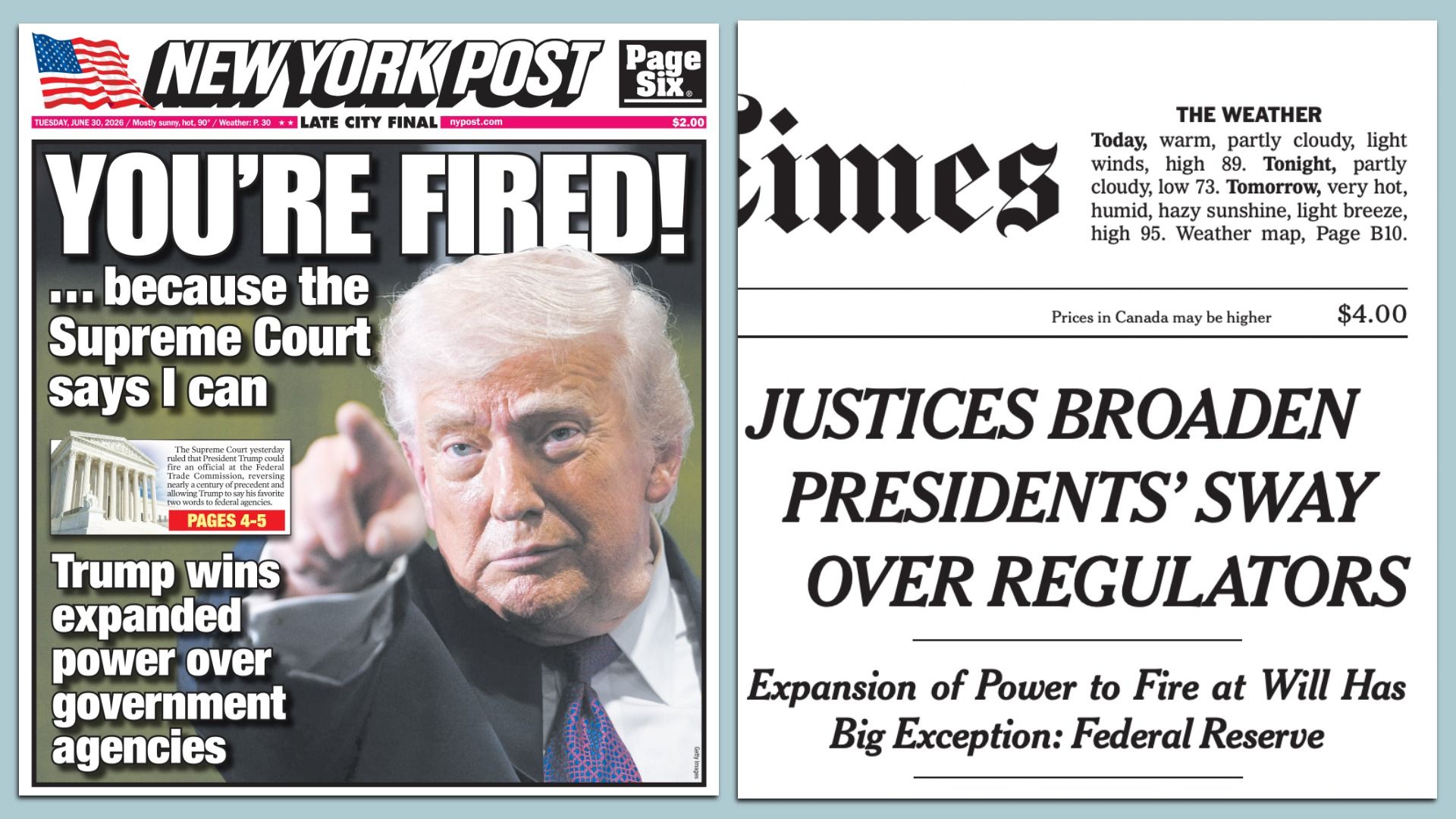 Cover of today's New York Post, New York Times.