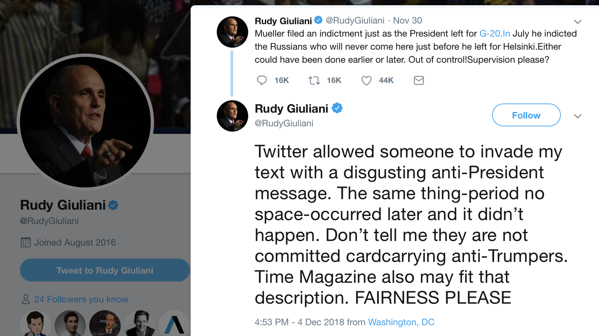 A series of tweets fro, Rudy Guliani