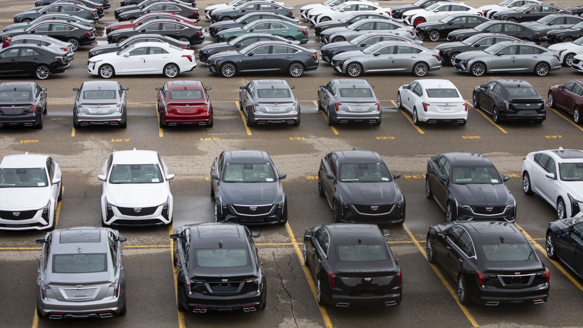 New General Motors vehicles are parked at the GM Lansing Grand River Assembly plant