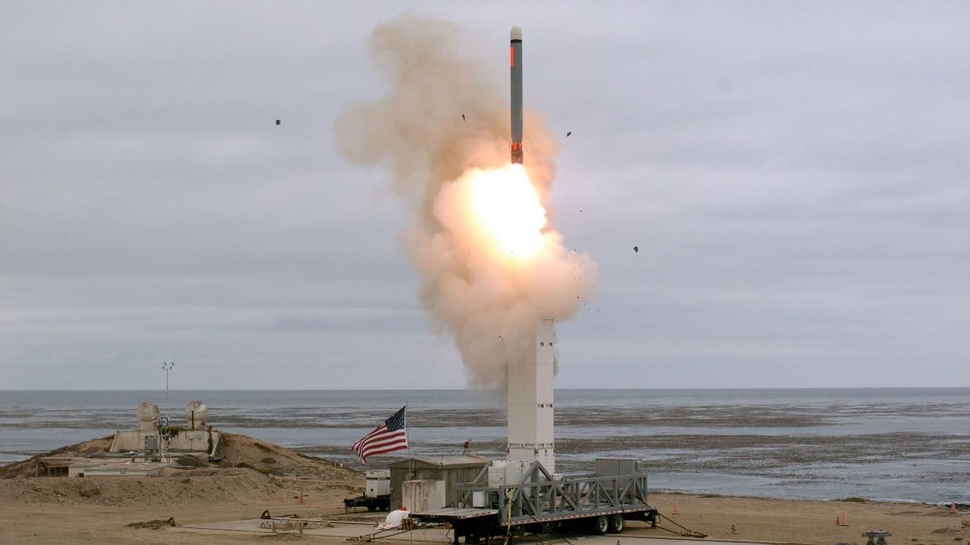 The Defense Department conducts a flight test of a conventionally configured ground-launched cruise missile at San Nicolas Island, California. 