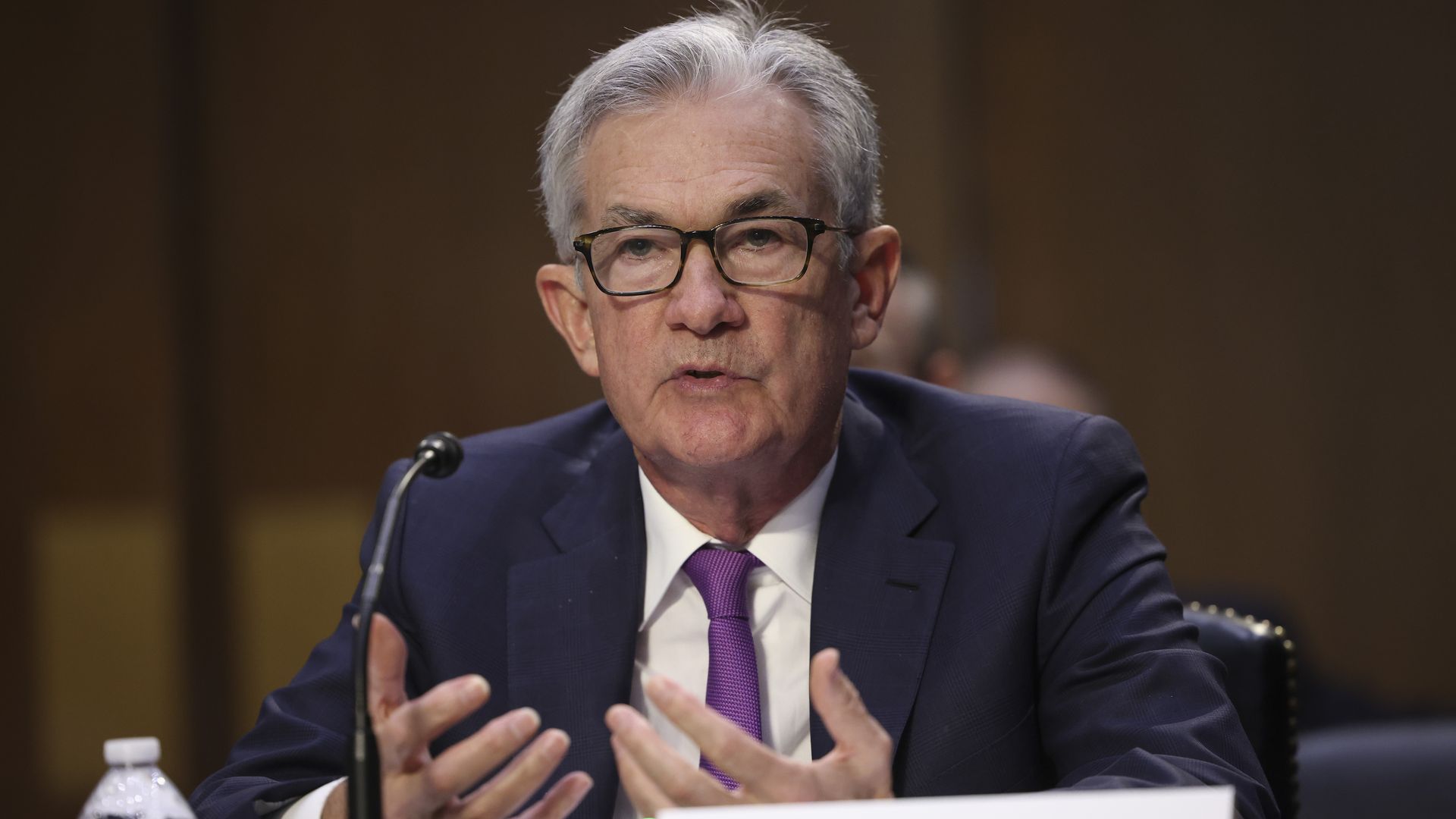 Federal Reserve Chair Jay Powell is seen testifying to Congress.