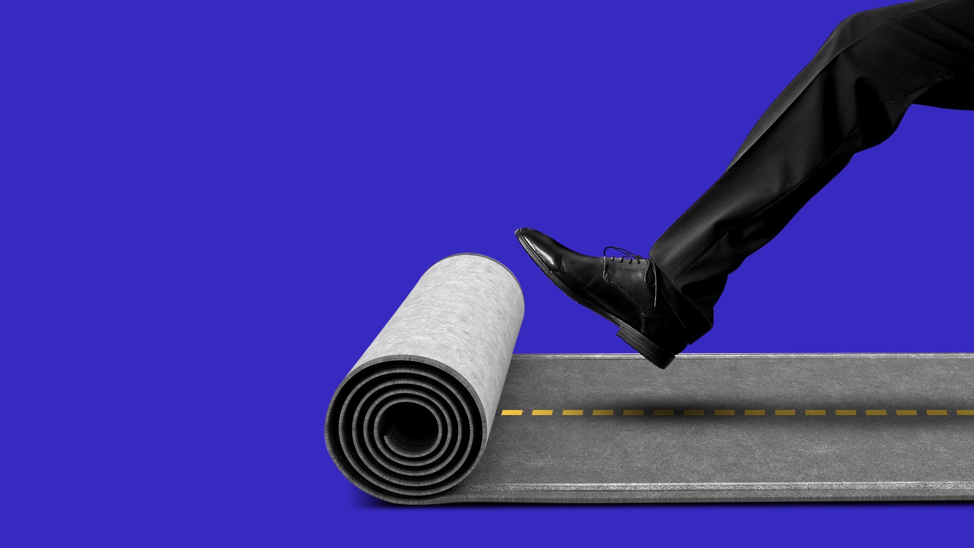 Illustration of a road being kicked and rolled out like a red carpet.