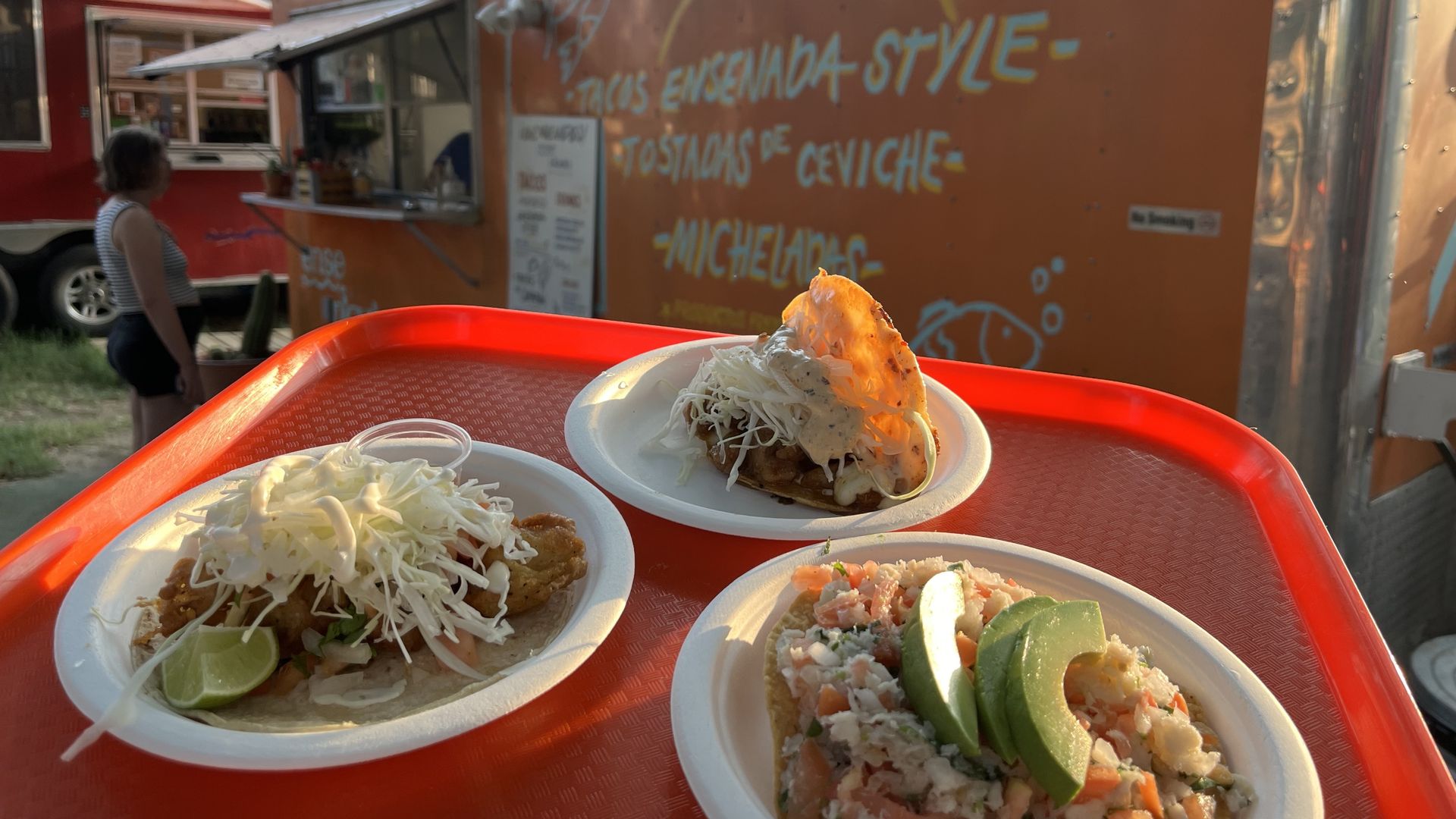 A trip of dishes from the Ensenada taco truck in Austin.