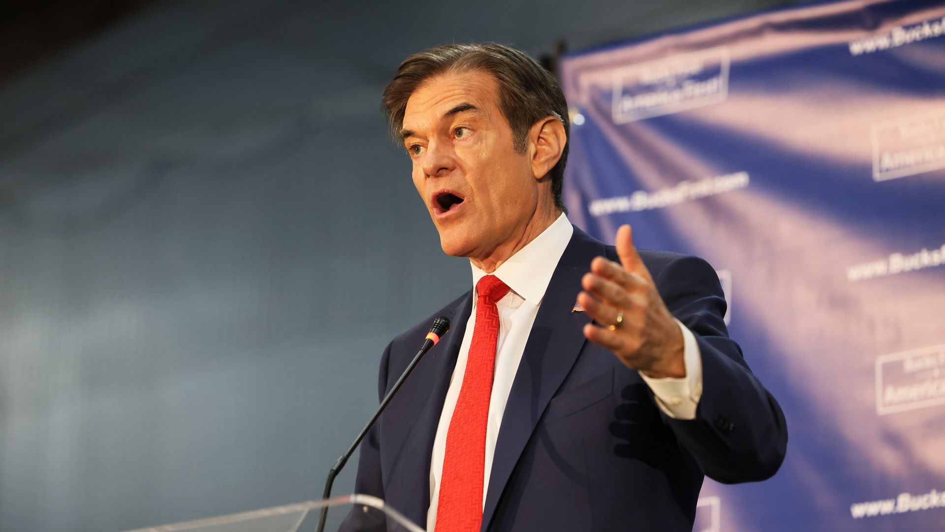 Mehmet Oz speaking during a forum in Newtown, Pennsylvania, on May 11.