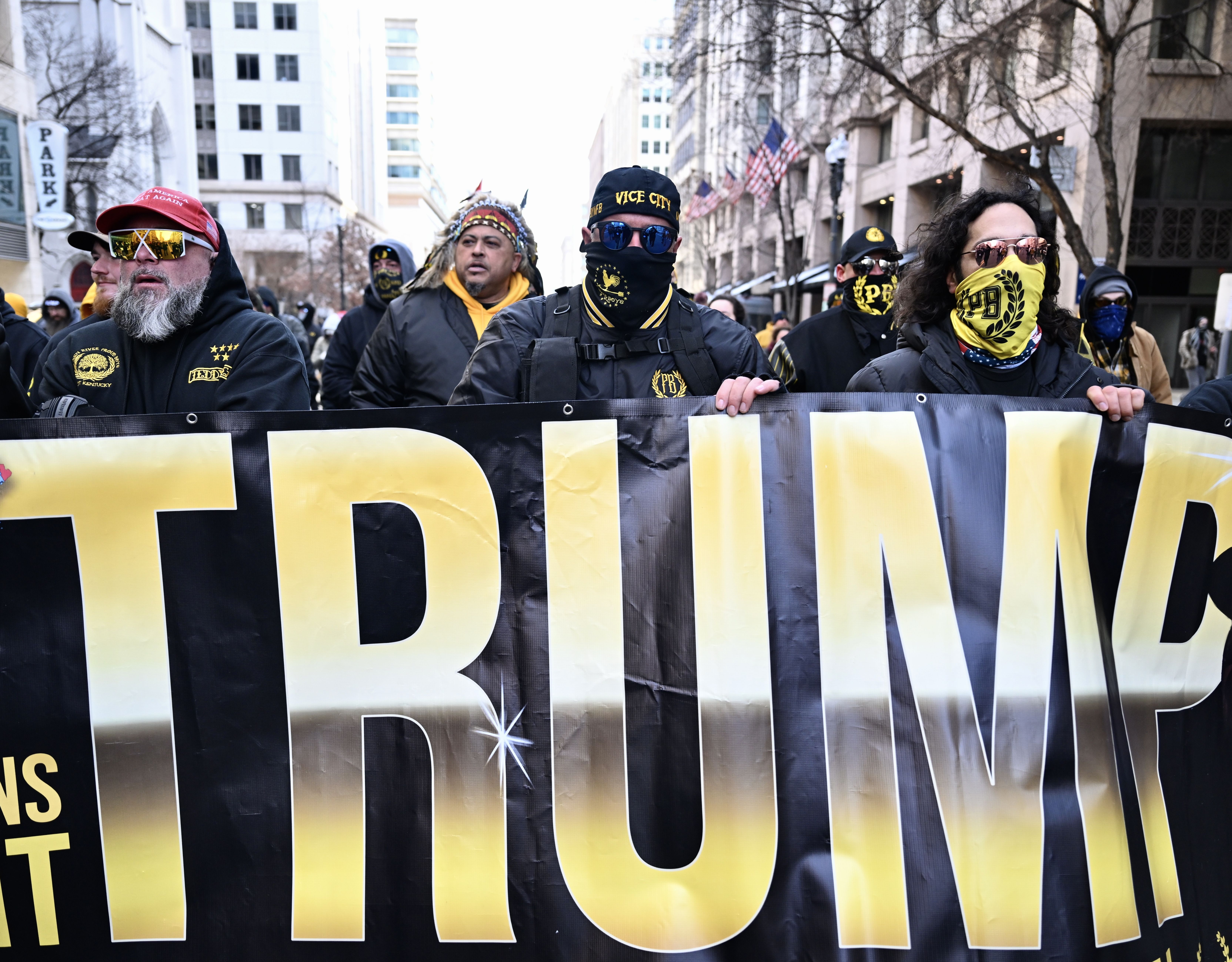 Pro-Trump demonstrators march in celebration