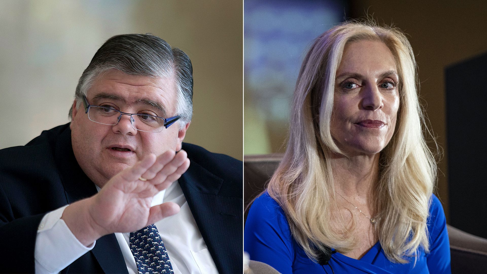 Bank for International Settlements general manager Augustin Carstens and Fed governor Lael Brainard. Photos by Susana Gonzalez/Bloomberg via Getty Images and Al Drago/Bloomberg via Getty Images