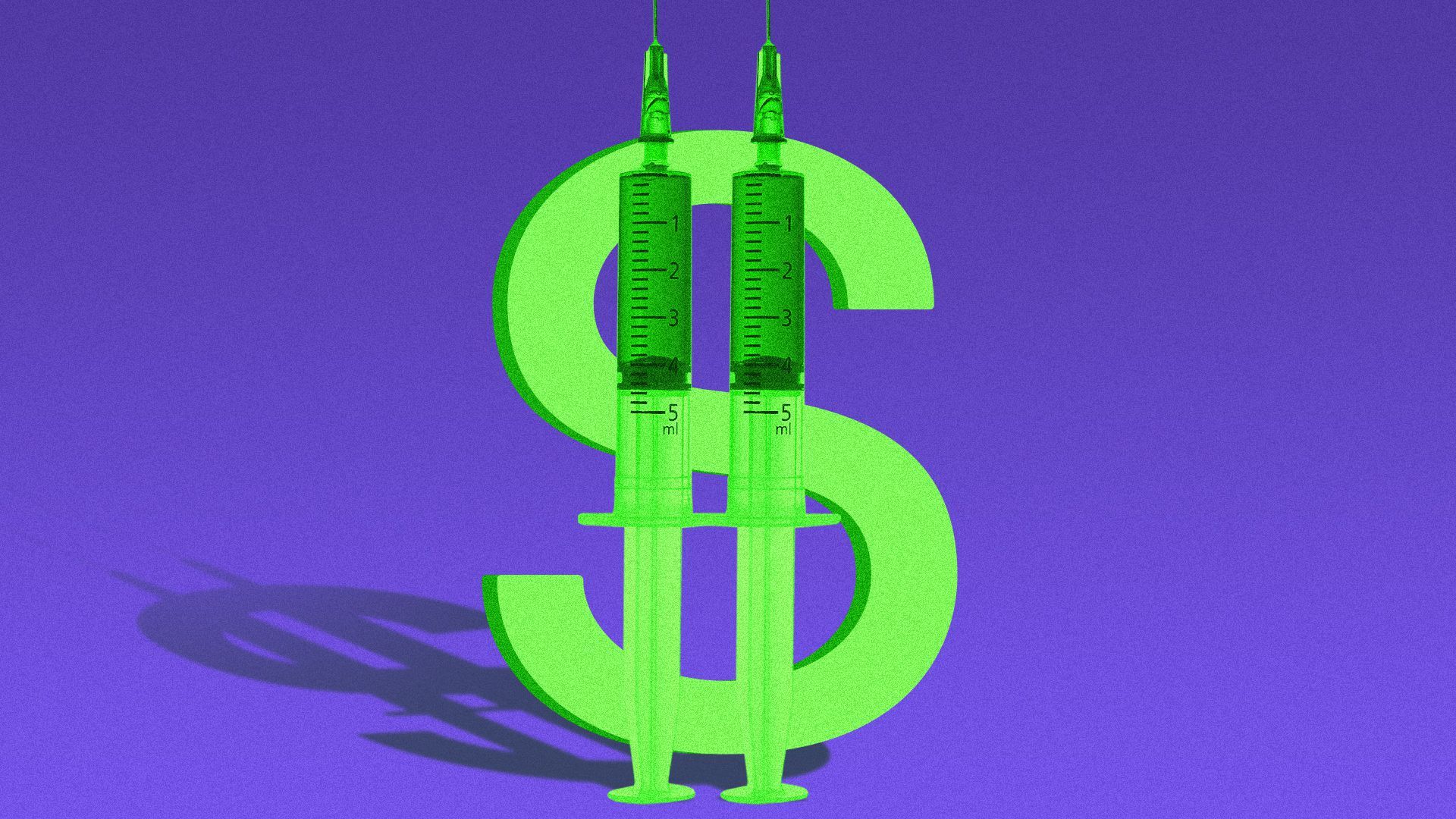 Illustration of a dollar sign made of syringes.