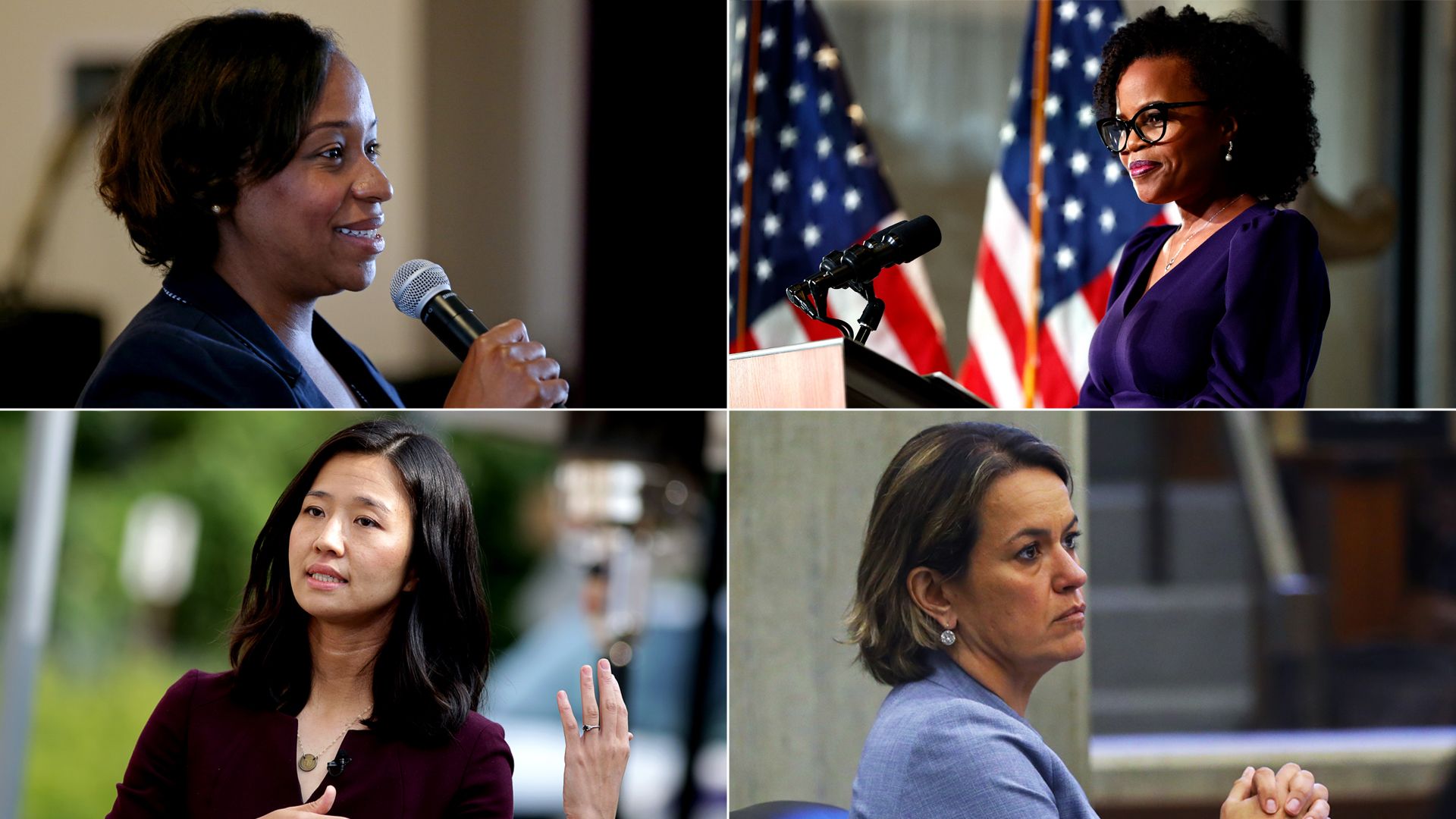 A series of Boston mayoral candidates is seen in a four-way panel.