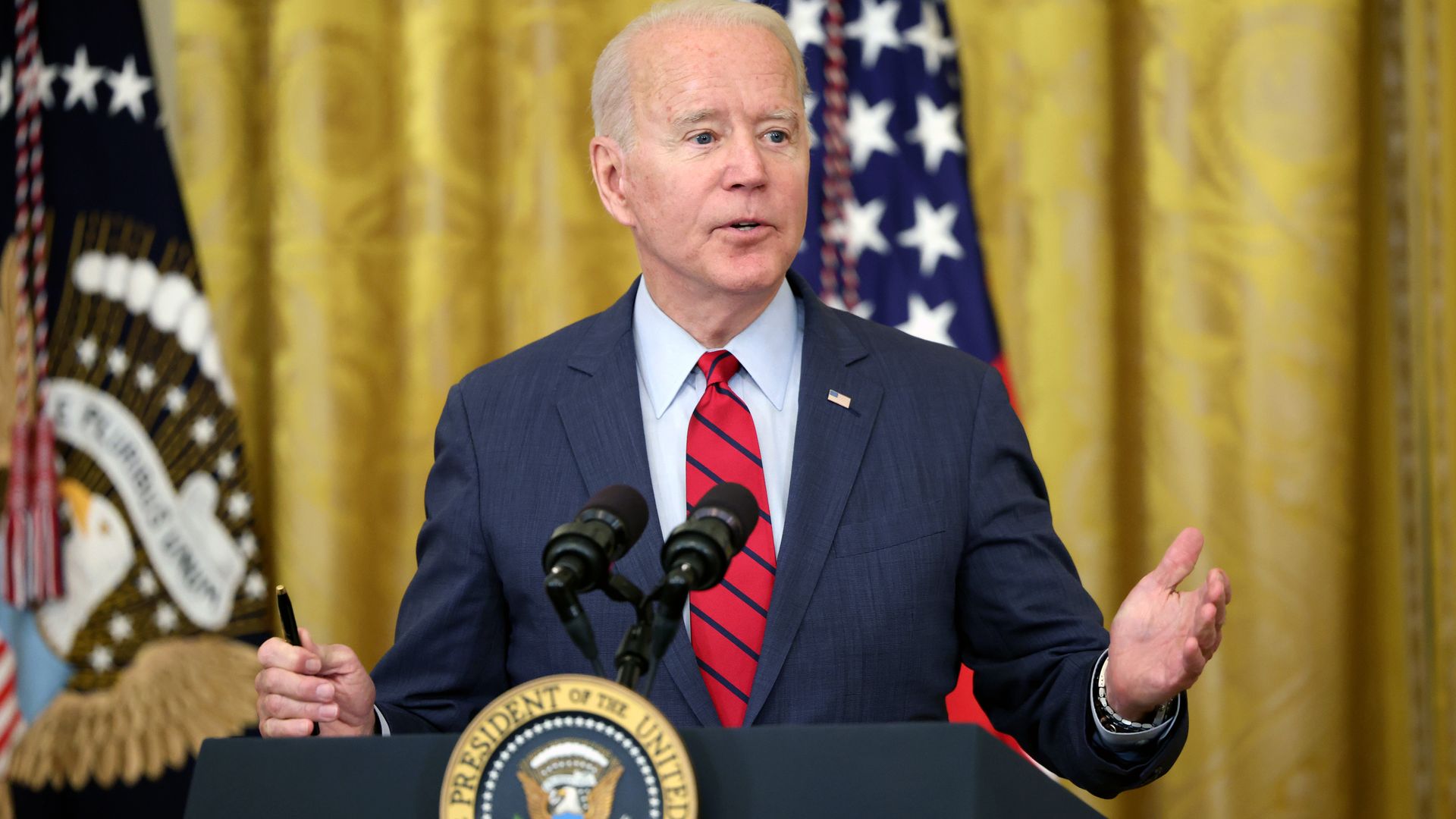 U.S. President Joe Biden delivers remarks.