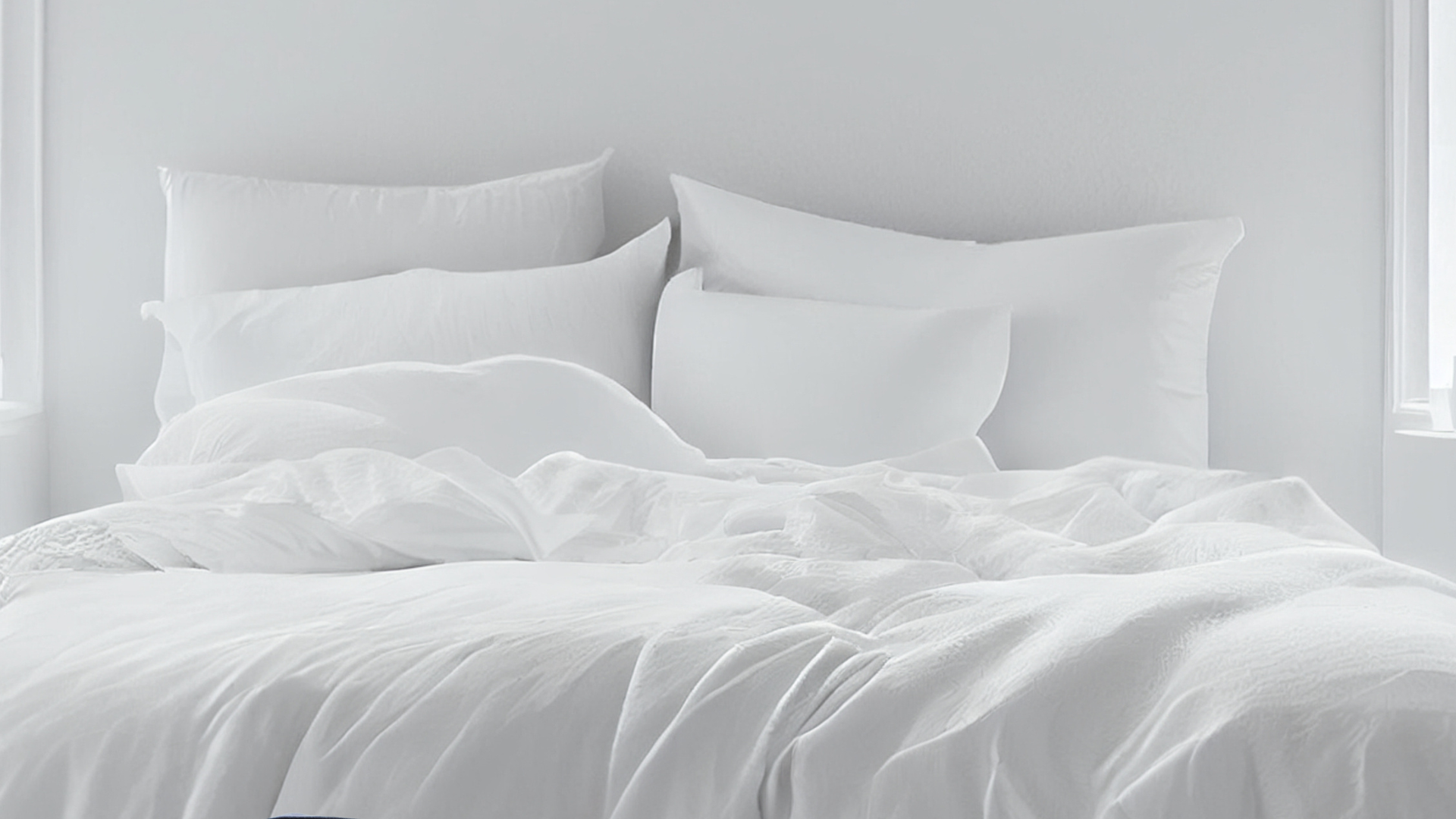 An unmade bed covered in white sheets.