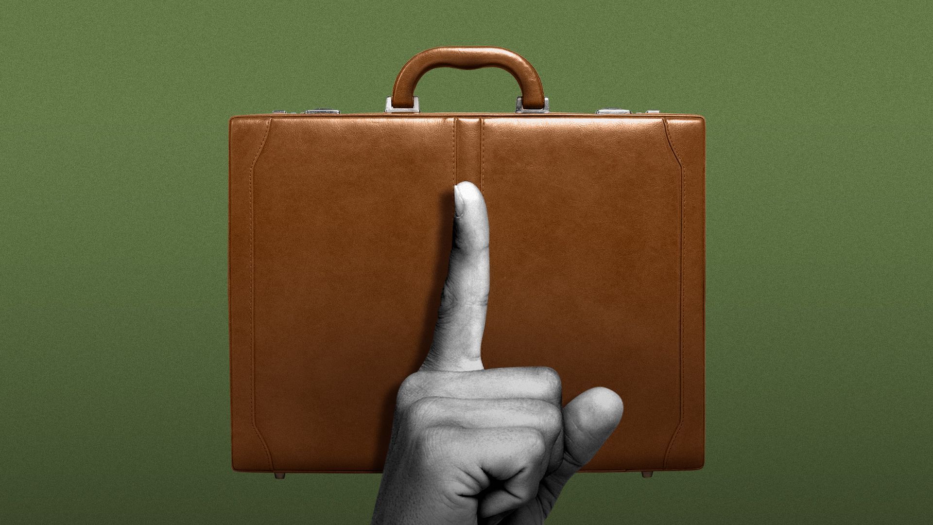 Illustration of a briefcase with a finger making the "shh" signal in front of it.