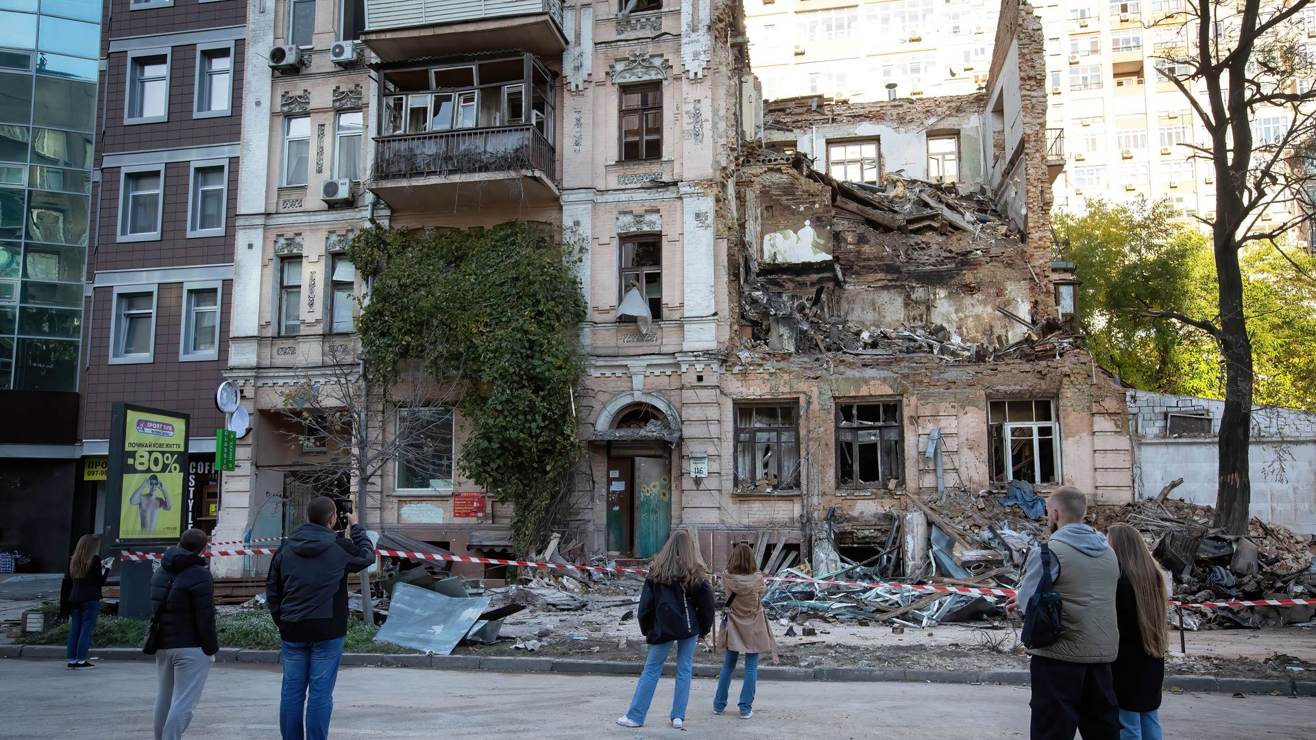 residential building destroyed by a Russian drone strike
