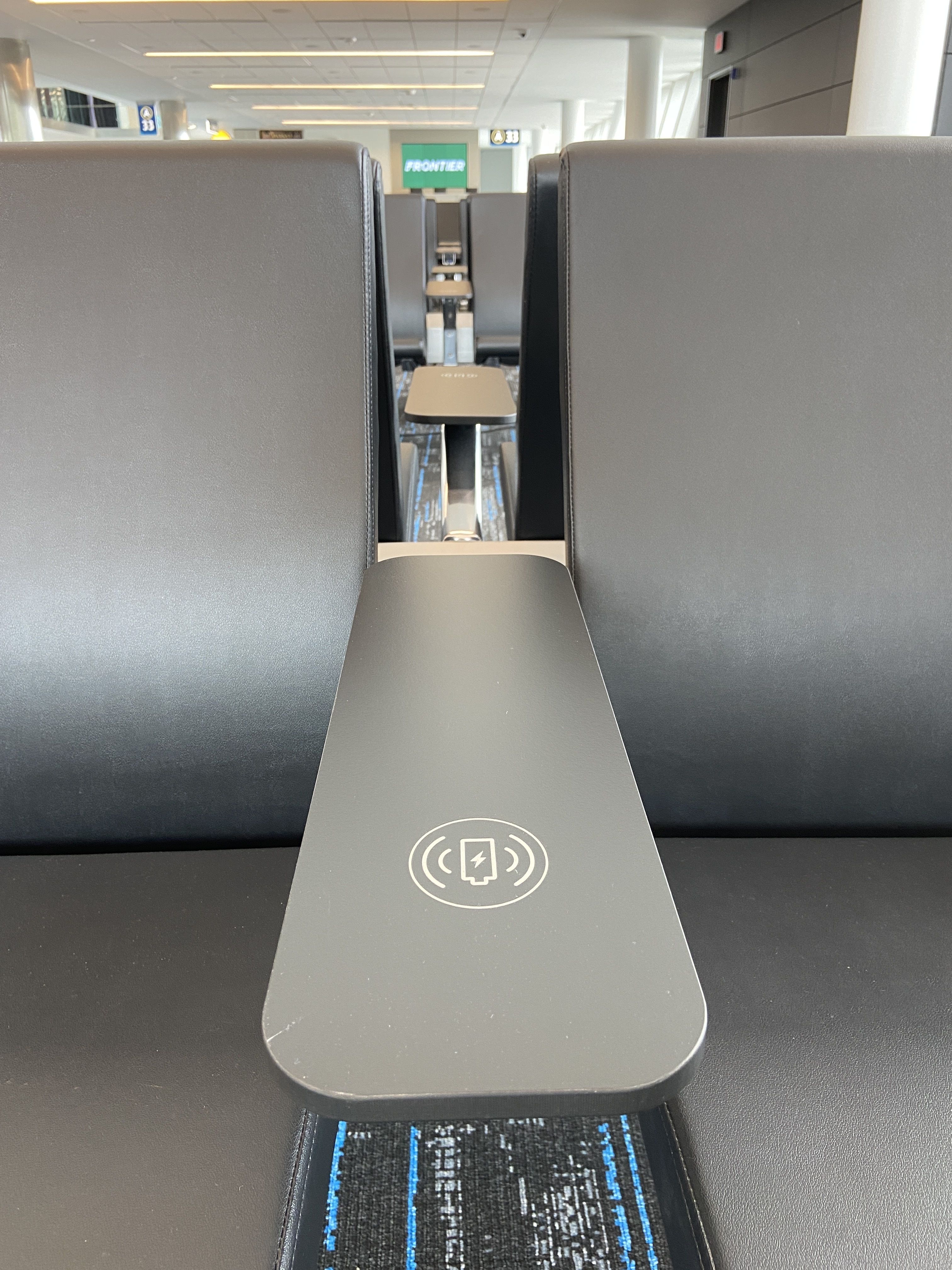 Charging stations at seats.