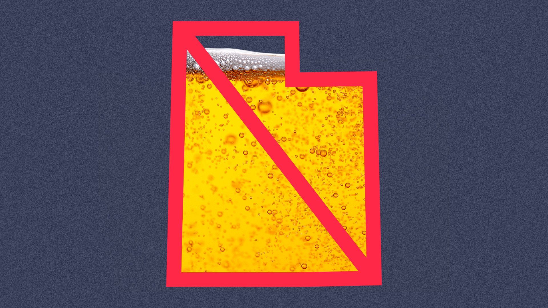 Illustration of the state of Utah in the shape of a no sign covering some beer.