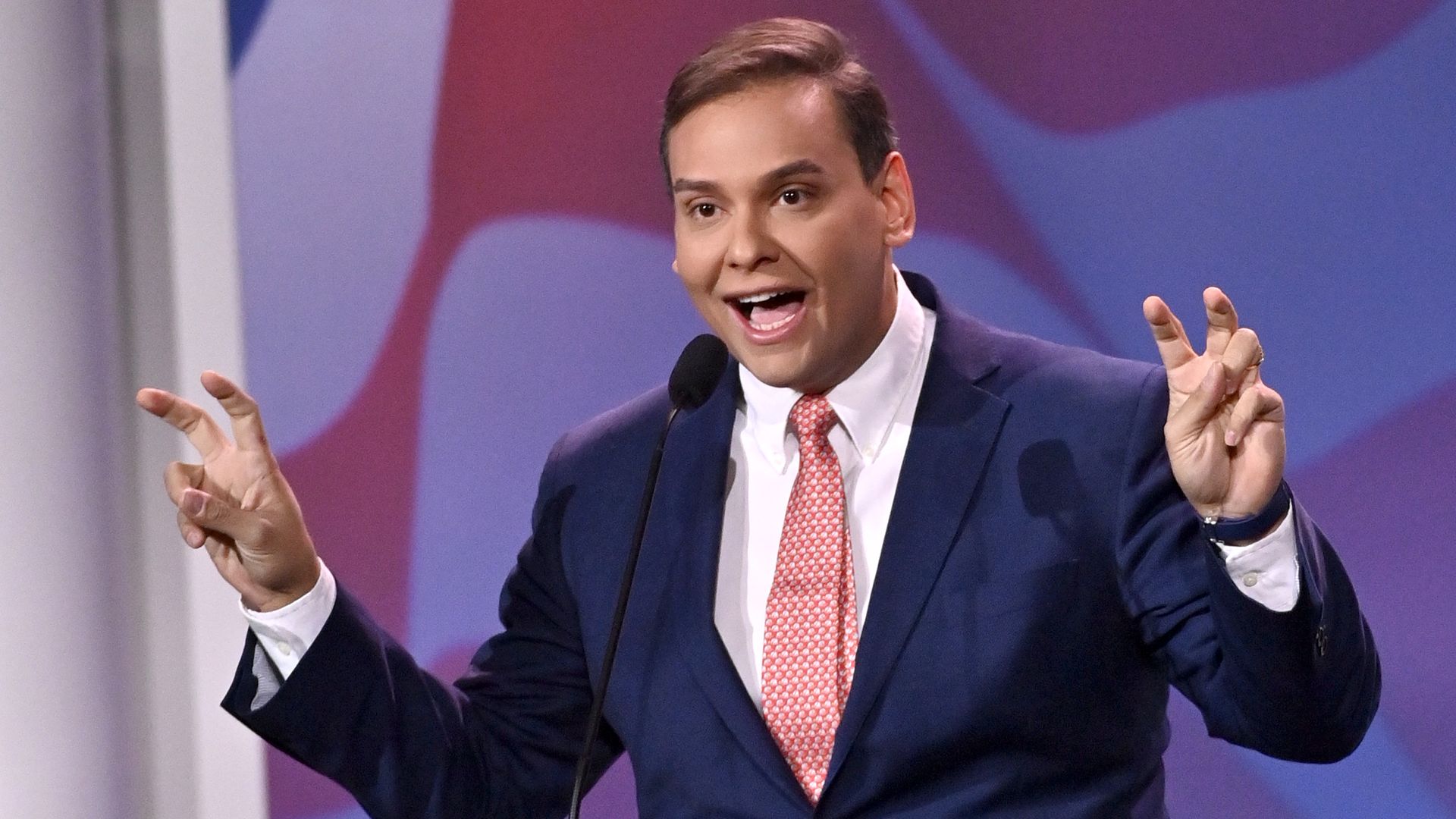 Congressman-elect George Santos speaking during a Republican Jewish Coalition leadership meeting in Las Vegas in November 2022.