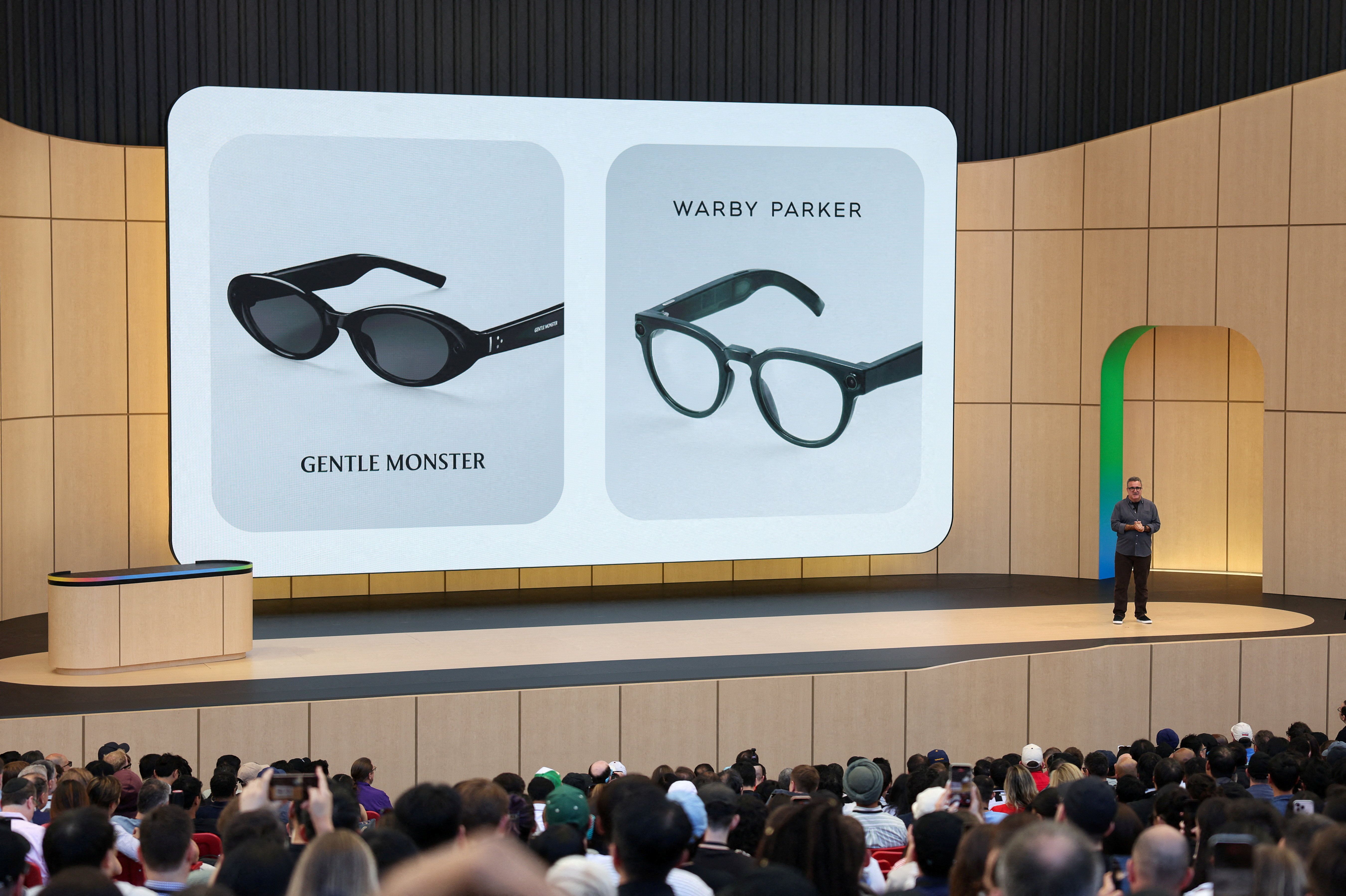 Shahram Izadi, Google's general manager and vice president of XR (extended reality), speaks yesterday at the Google I/O developer conference in Mountain View, Calif.