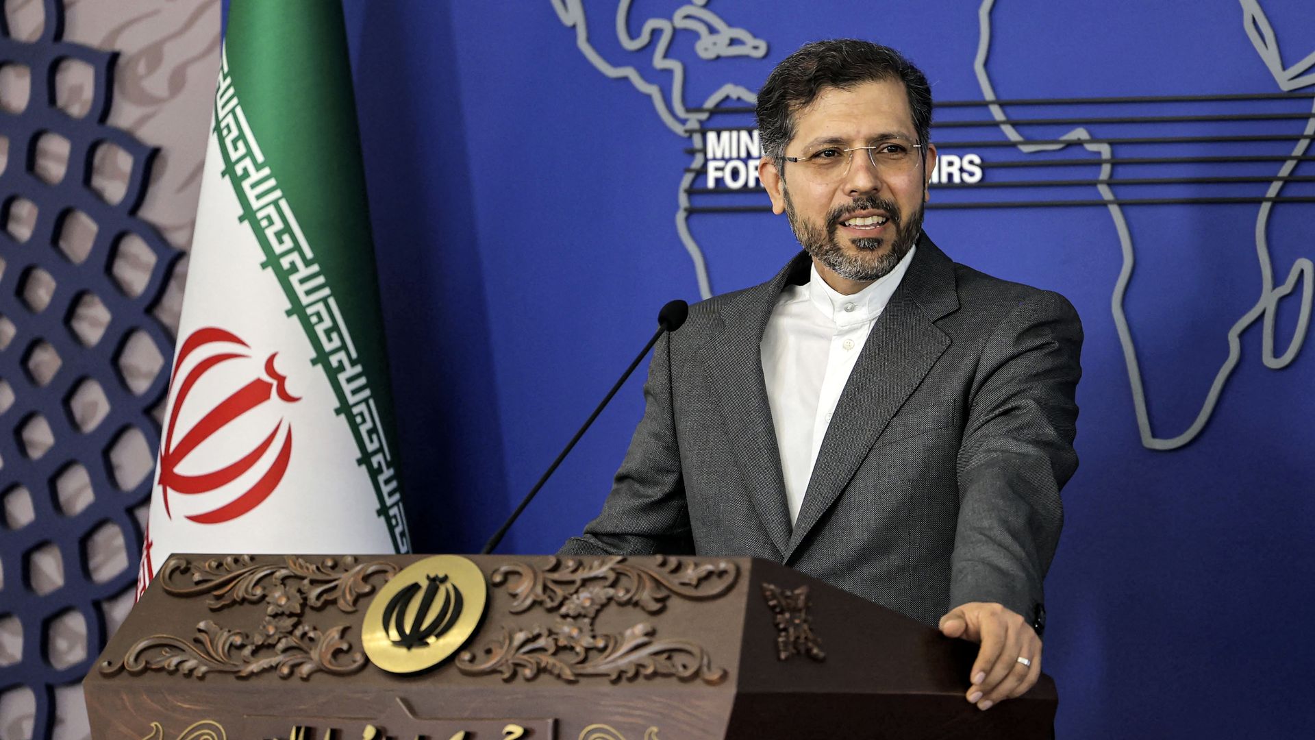 Iran's foreign ministry spokesman Saeed Khatibzadeh holds a press conference in Tehran on May 9, 2022.