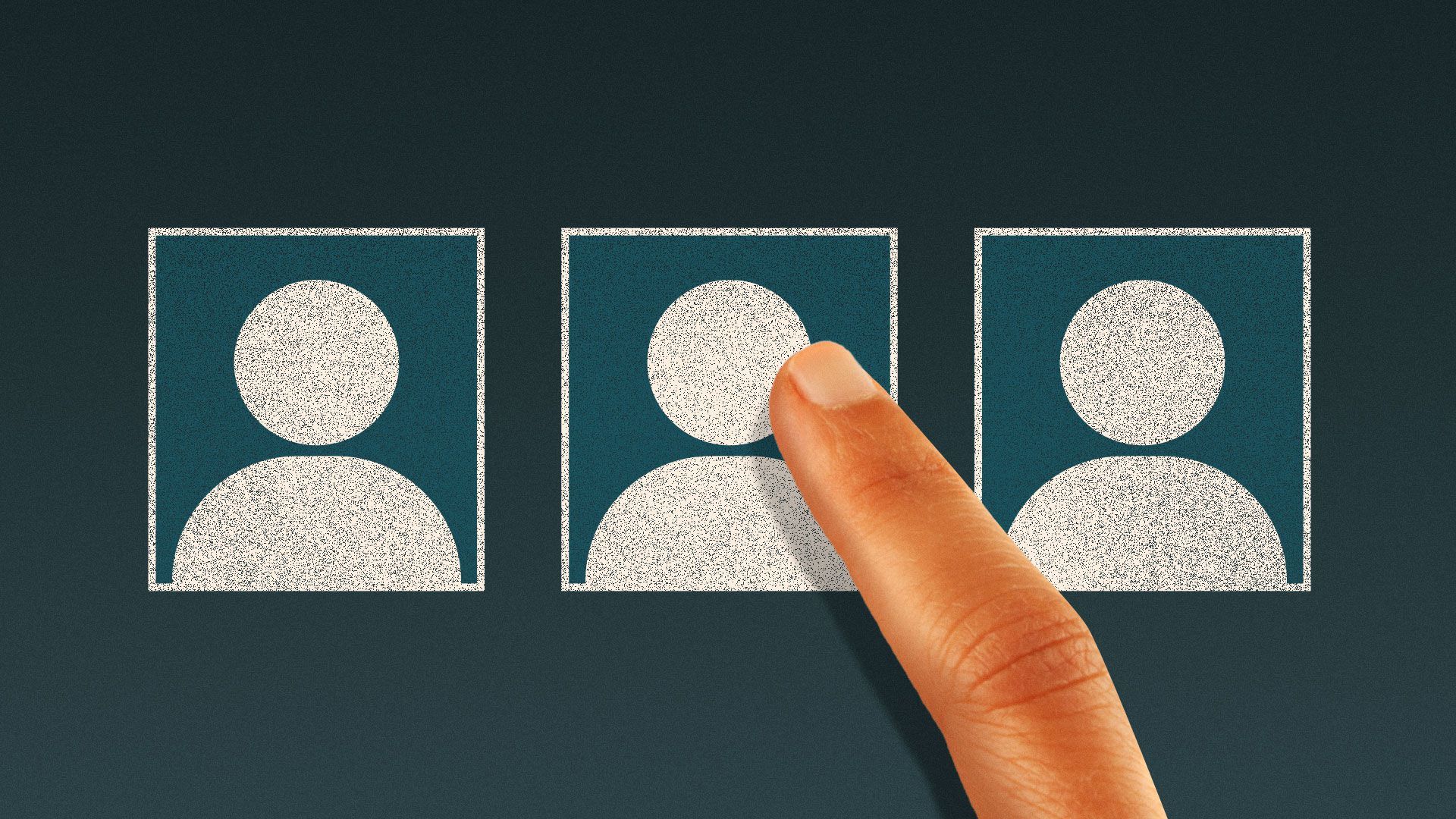 Illustration of a finger hovering over boxes with a person icon