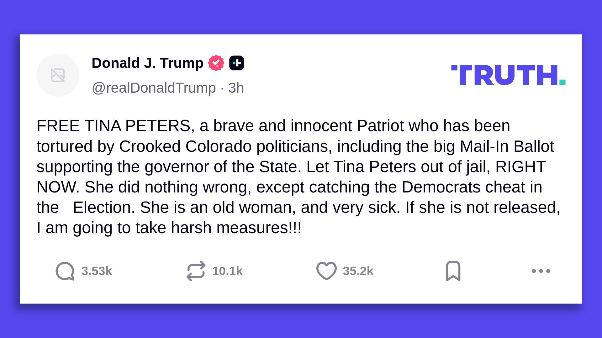 Trump threatens "harsh measures" against Colorado if Tina Peters is not  freed from prison - Axios Denver