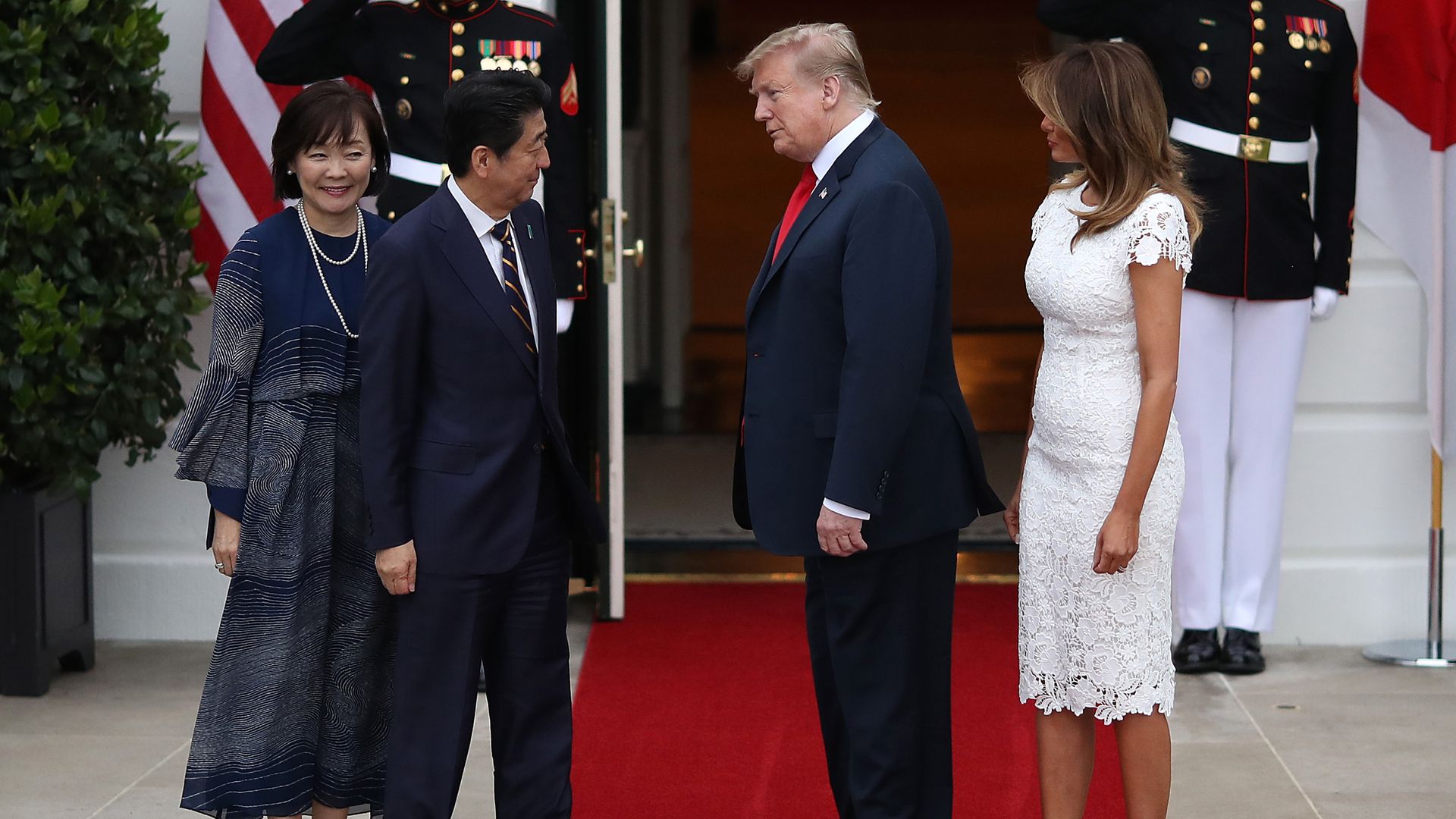 President Trump And First Lady Melania Receive Prime Minister Of Japan Abe And Mrs. Abe At White House For Dinner