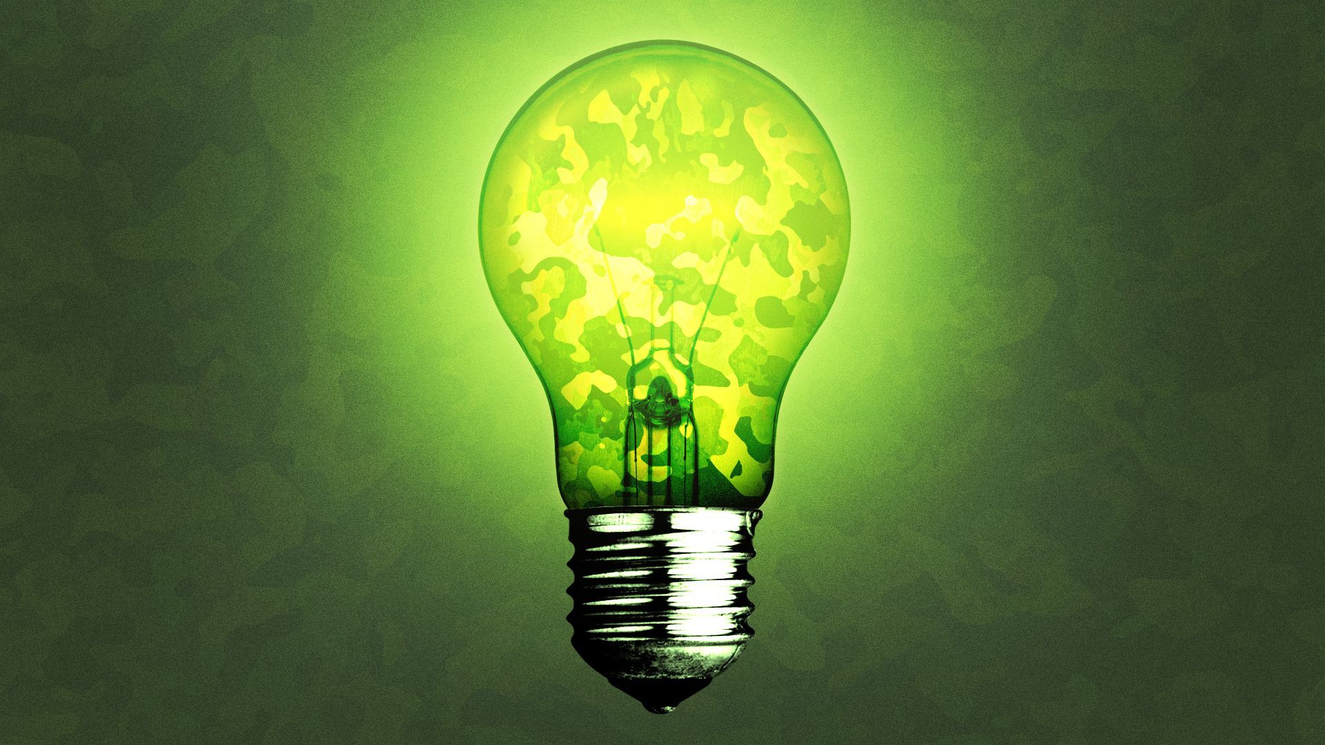 Illustration of a shining lightbulb with an army camouflage overlay