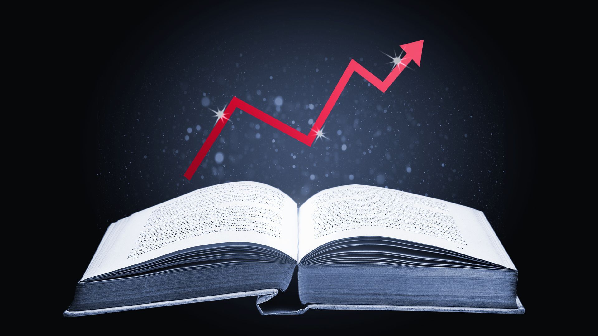 A book with a stock market arrow above it.