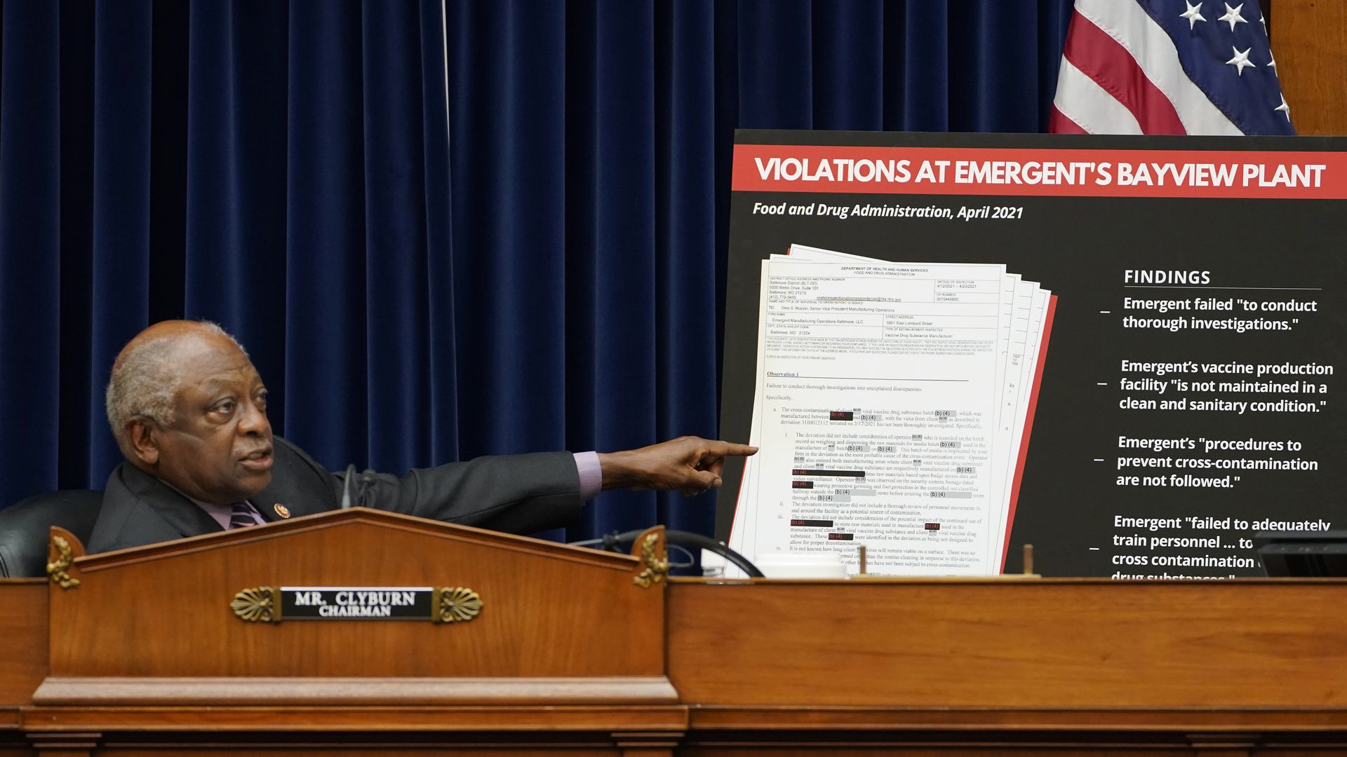 Representative James Clyburn peaks during a Select Subcommittee On Coronavirus Crisis hearing in Washington