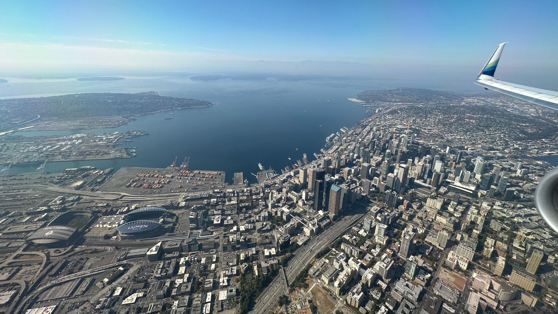An aerial view of downtown Seattle