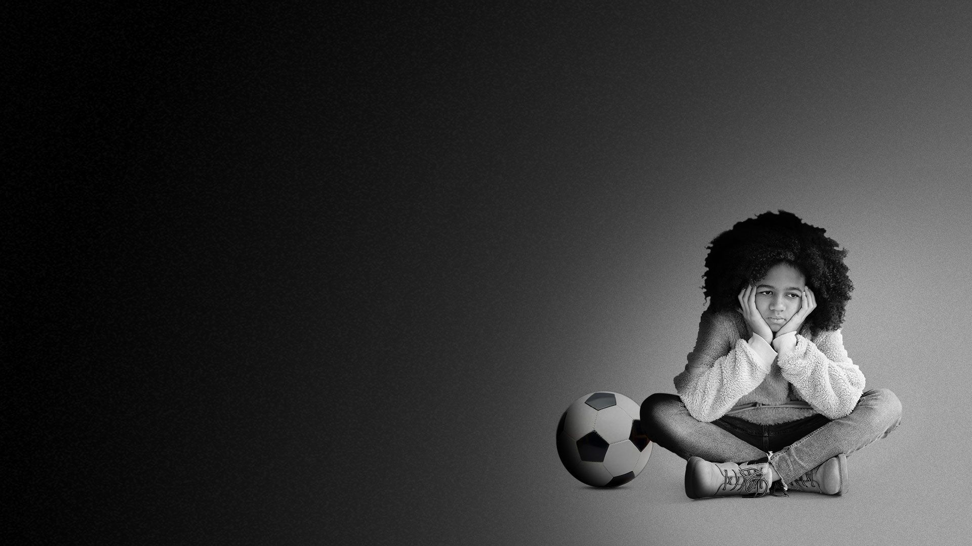Illustration of a child looking forlorn with an abandoned soccer ball in the background
