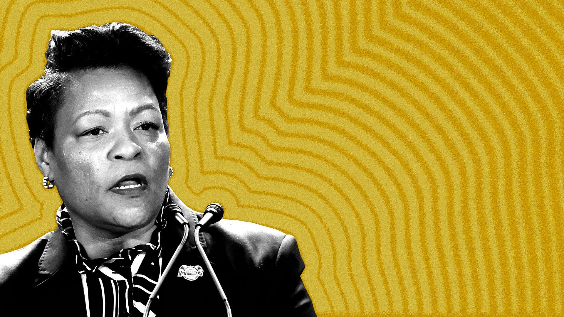 Photo illustration of LaToya Cantrell with lines radiating from her.
