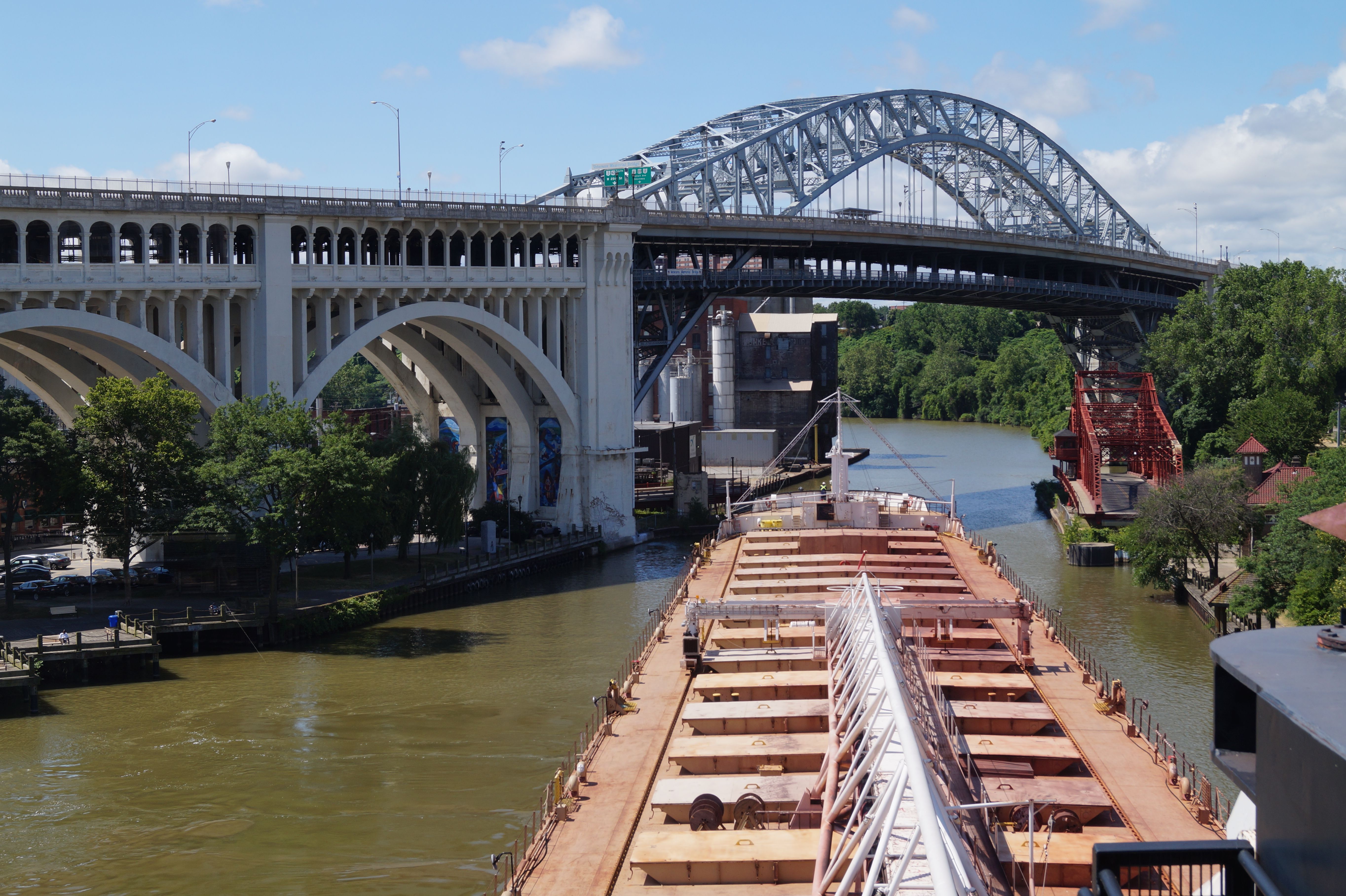 Photo from the deck of a Greak Lakes freighter traveling the Cuyahoga River