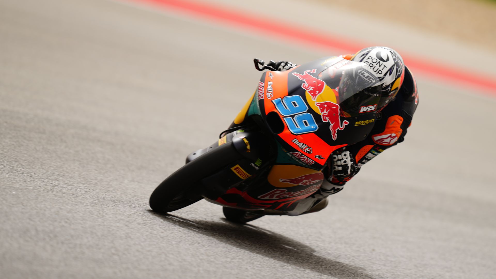 Jose Antonio Rueda (99) of Spain and Red Bull KTM Ajo KTM during the race day of the Grande Premio Tissot de Portugal at Autodromo do Algarve on March 24, 2024 in Lagoa, Algarve, Portugal.