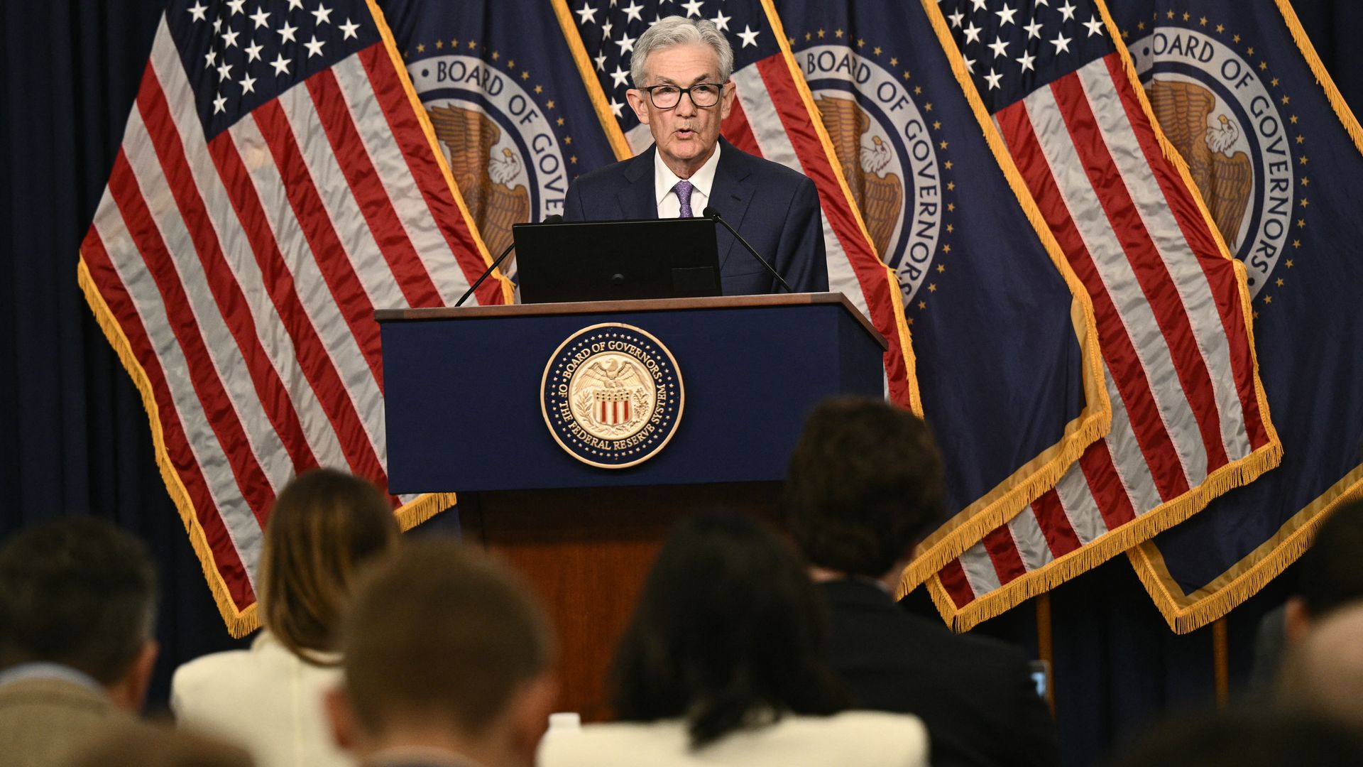 Jerome Powell, chairman of the US Federal Reserve, during a news conference following a Federal Open Market Committee (FOMC) meeting