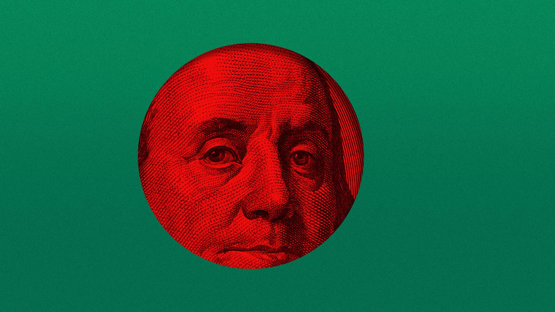Illustration of the flag of Bangladesh with a hundred dollar bill in the center 