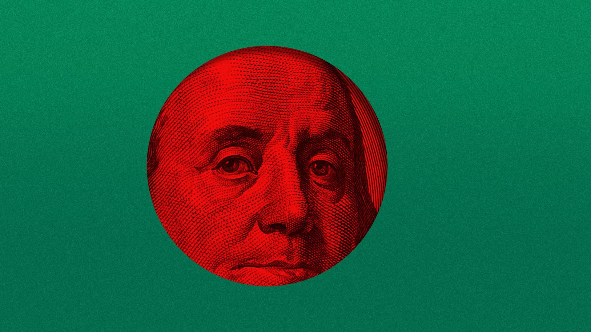 Illustration of the flag of Bangladesh with a hundred dollar bill in the center
