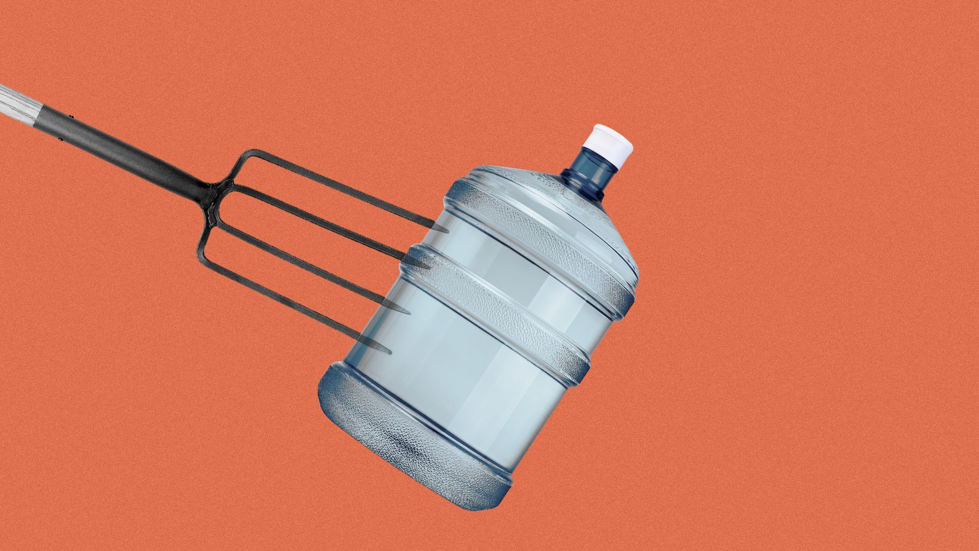 Illustration of a pitchfork lifting a jug of water.