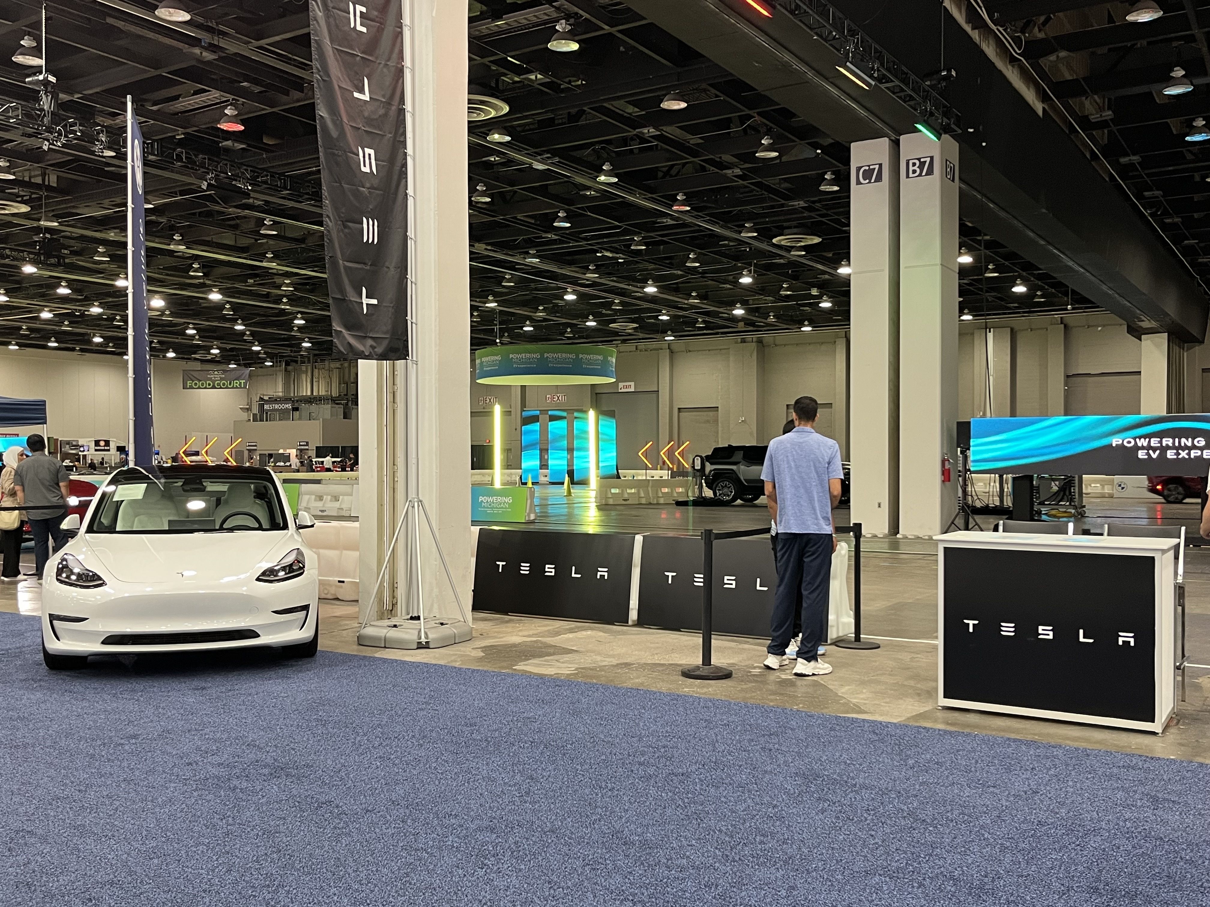 Tesla's lone car at the company's display in the North American International Auto Show.