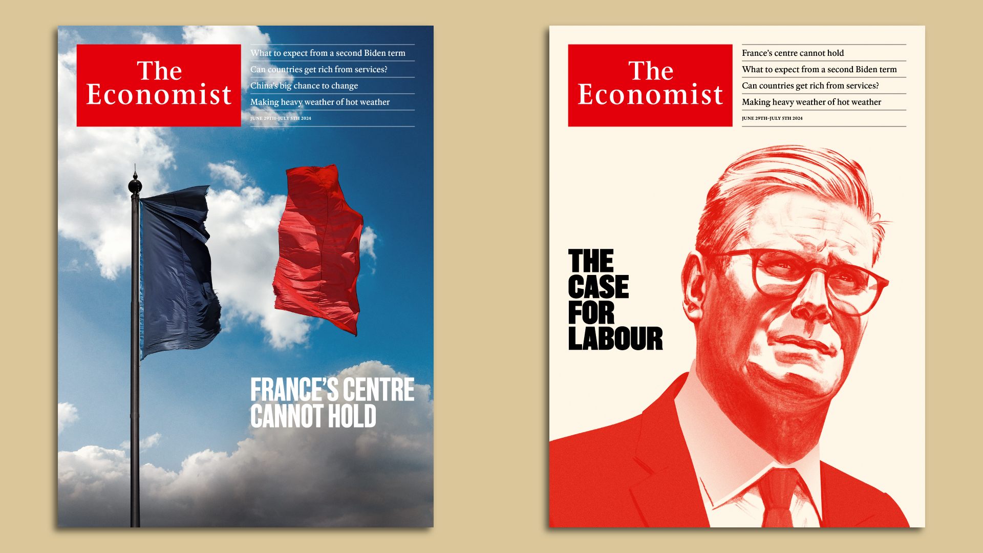 Two covers from the Economist on French and British politics.