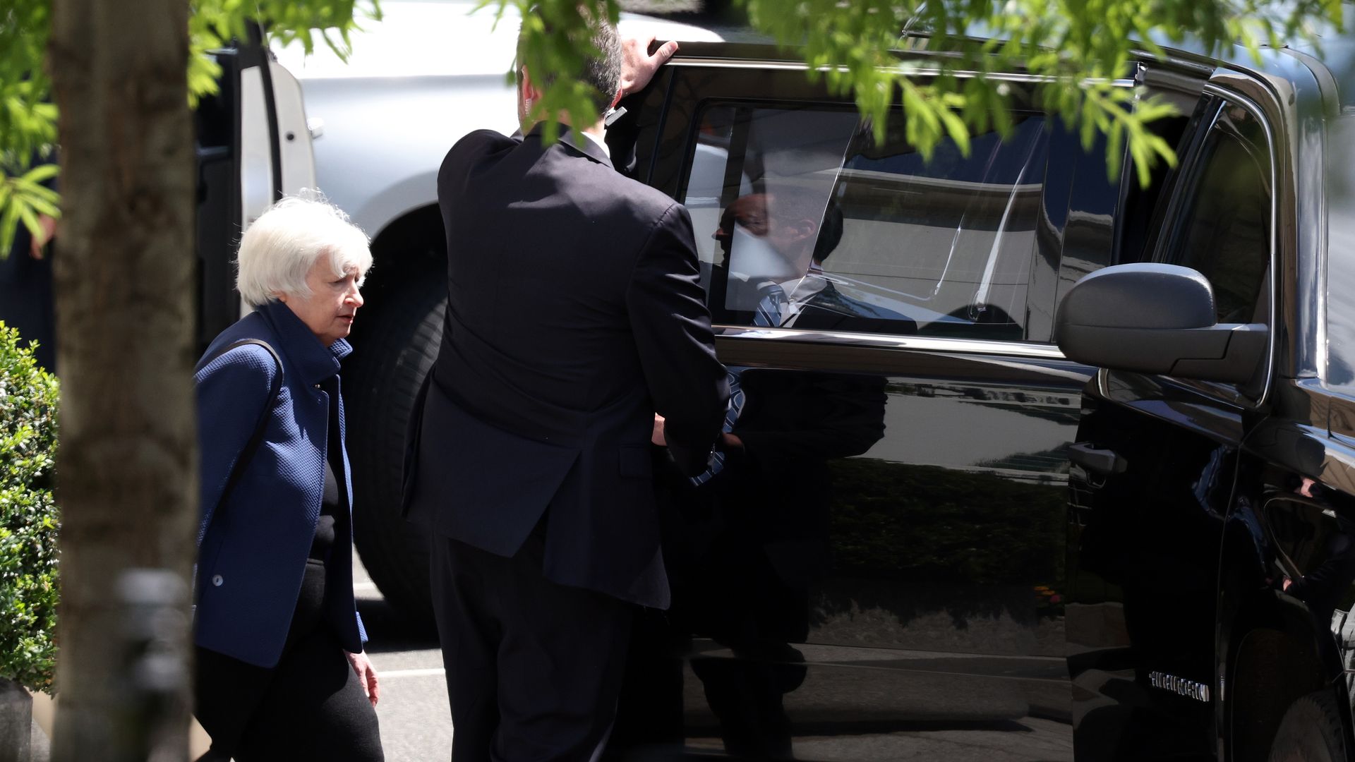 Treasury Secretary Janet Yellen is seen leaving the White House after President Biden met with financial overseers.