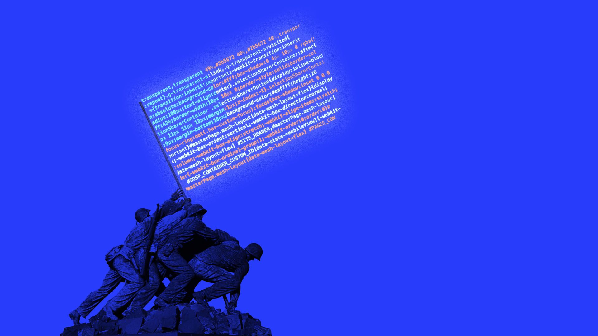 Illustration of Iwo Jima American flag raising with the flag in code
