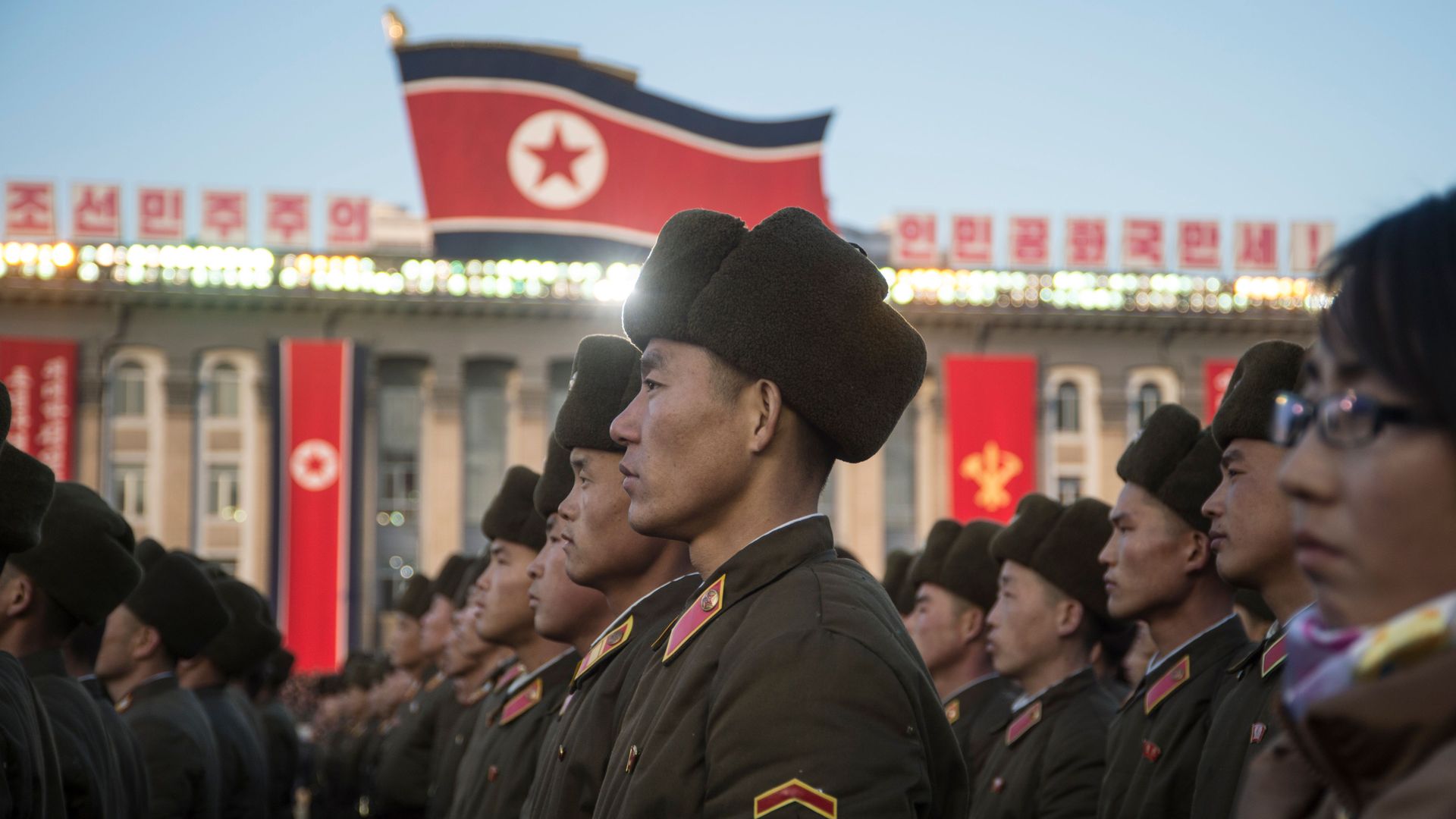 North Korean soldiers attend a mass rally in Kim Il-Sung Square in Pyongyang 