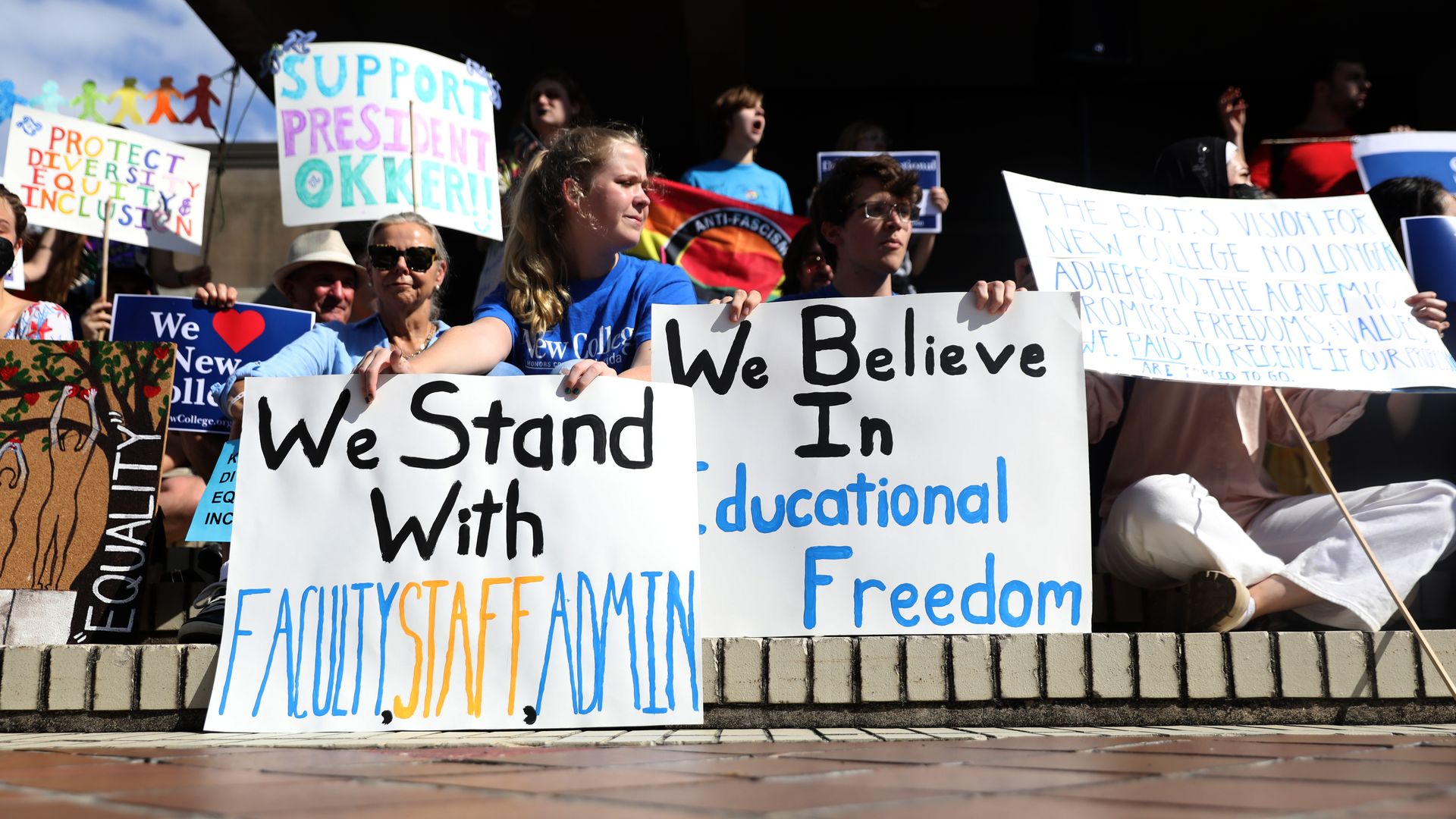 Students during a Defend New College protest in Sarasota, Florida, US, on Tuesday, Jan. 31, 2023. 