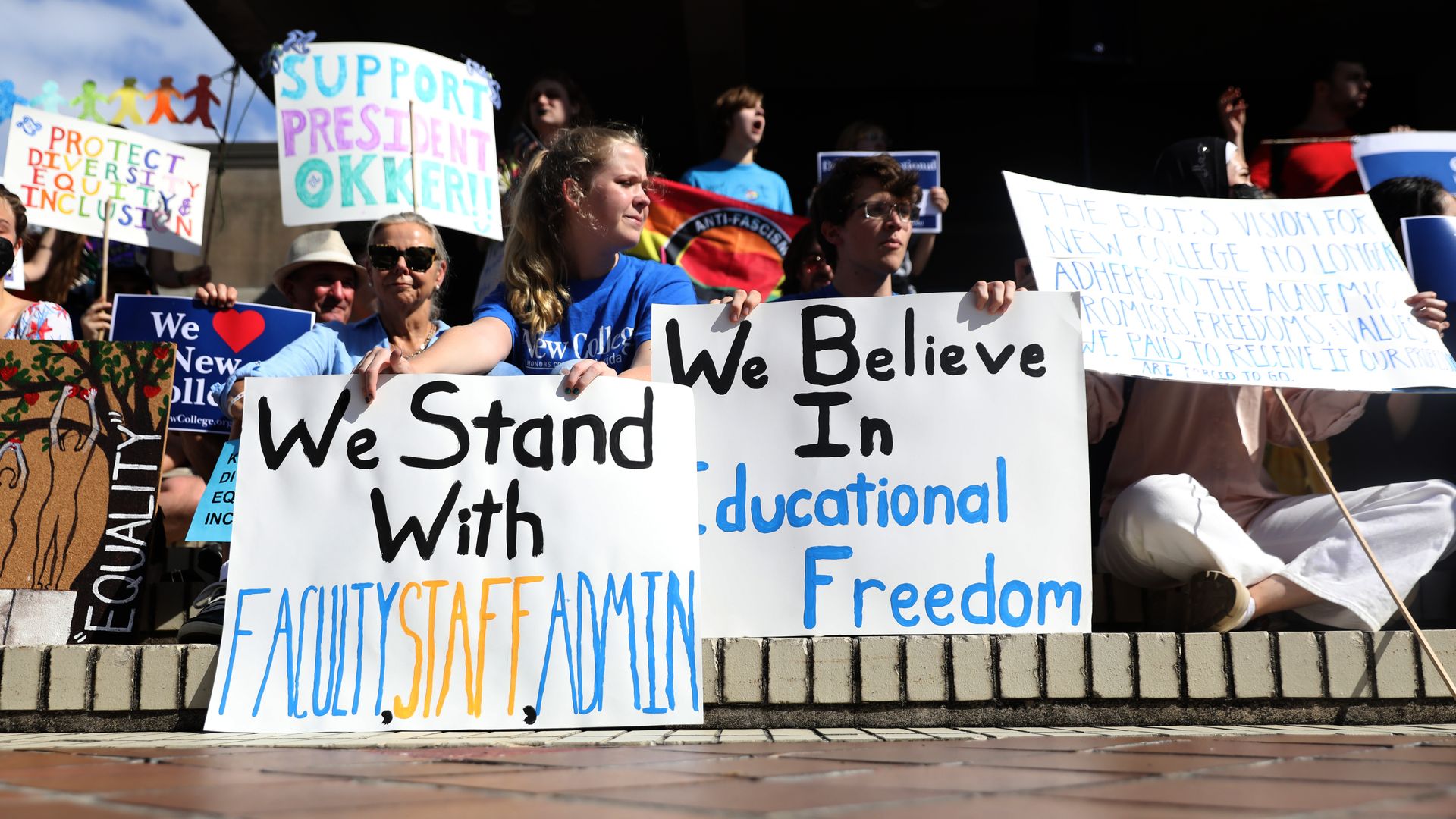 Students during a Defend New College protest in Sarasota, Florida, US, on Tuesday, Jan. 31, 2023.