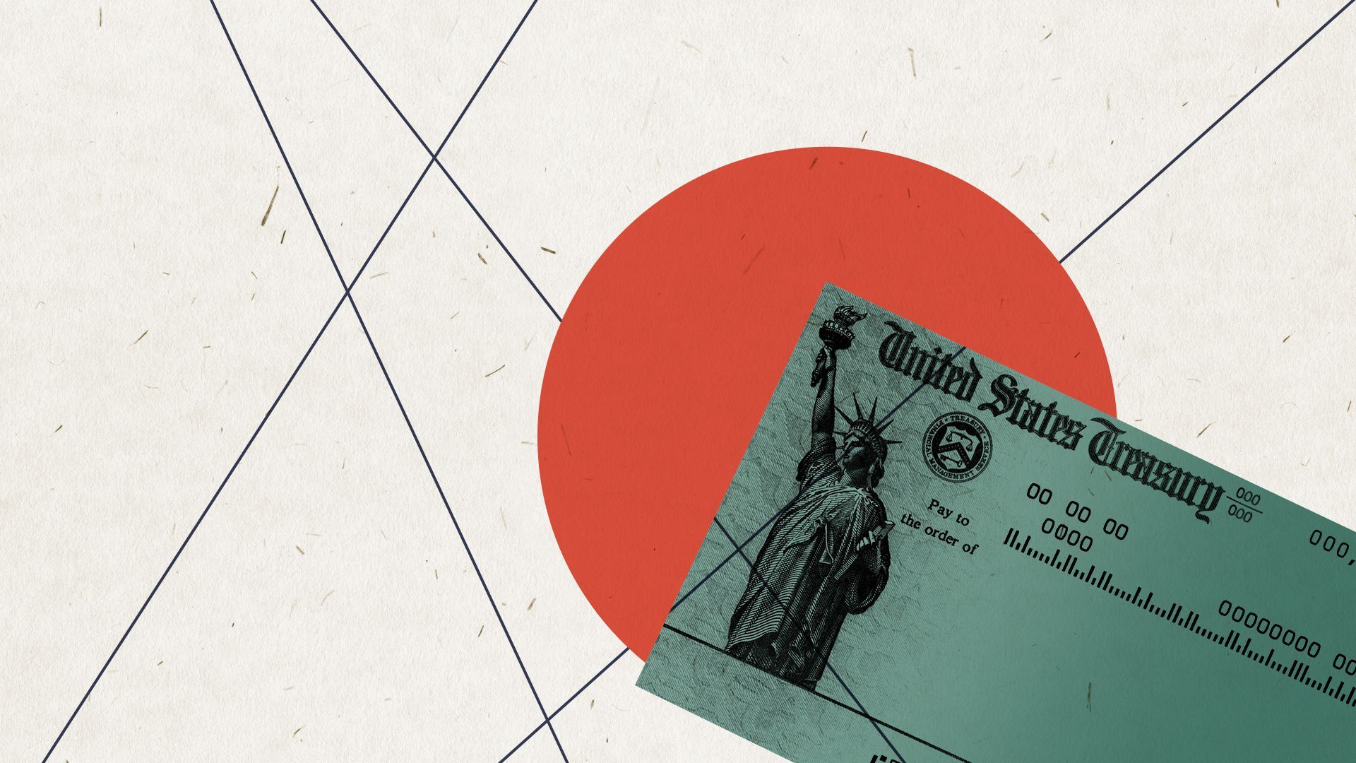 Illustrated collage of a stimulus check